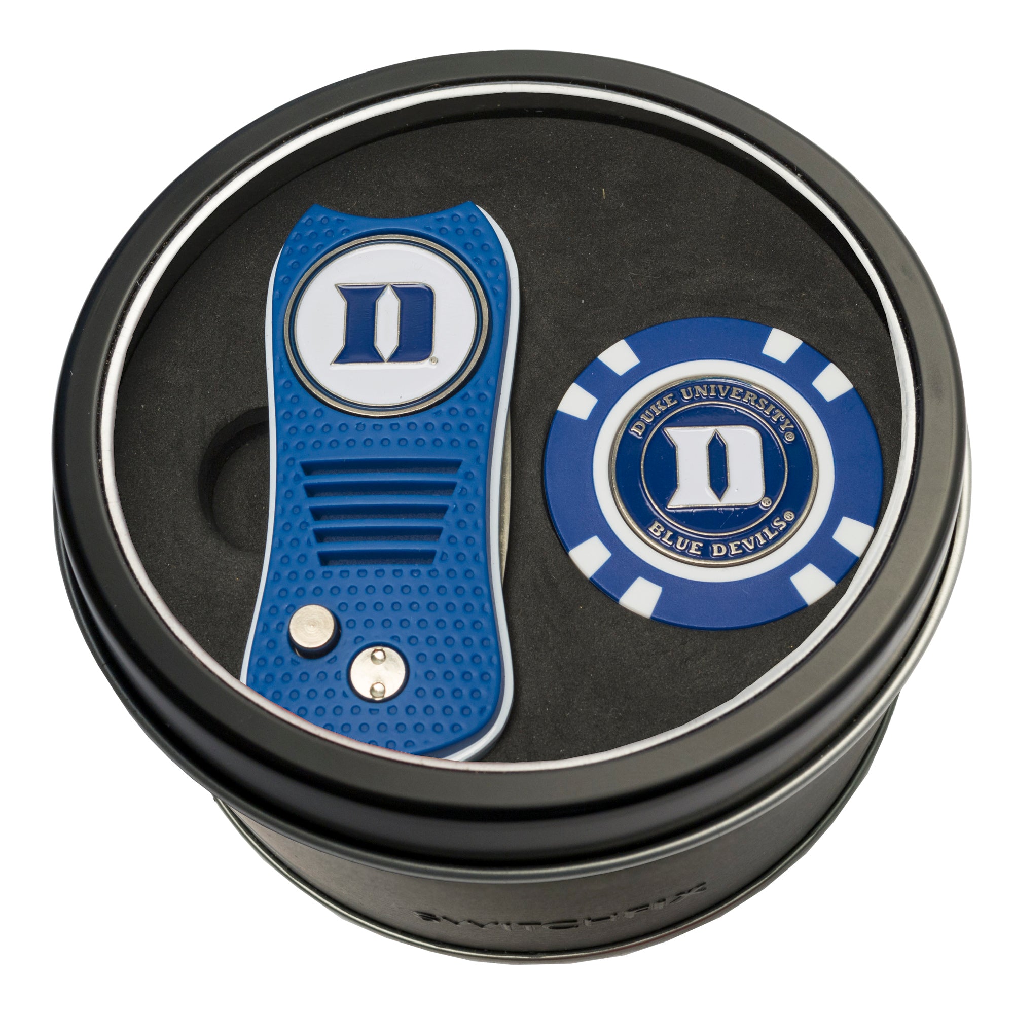 Duke Blue Devils Switchblade Divot Tool + Golf Chip Tin Gift Set
