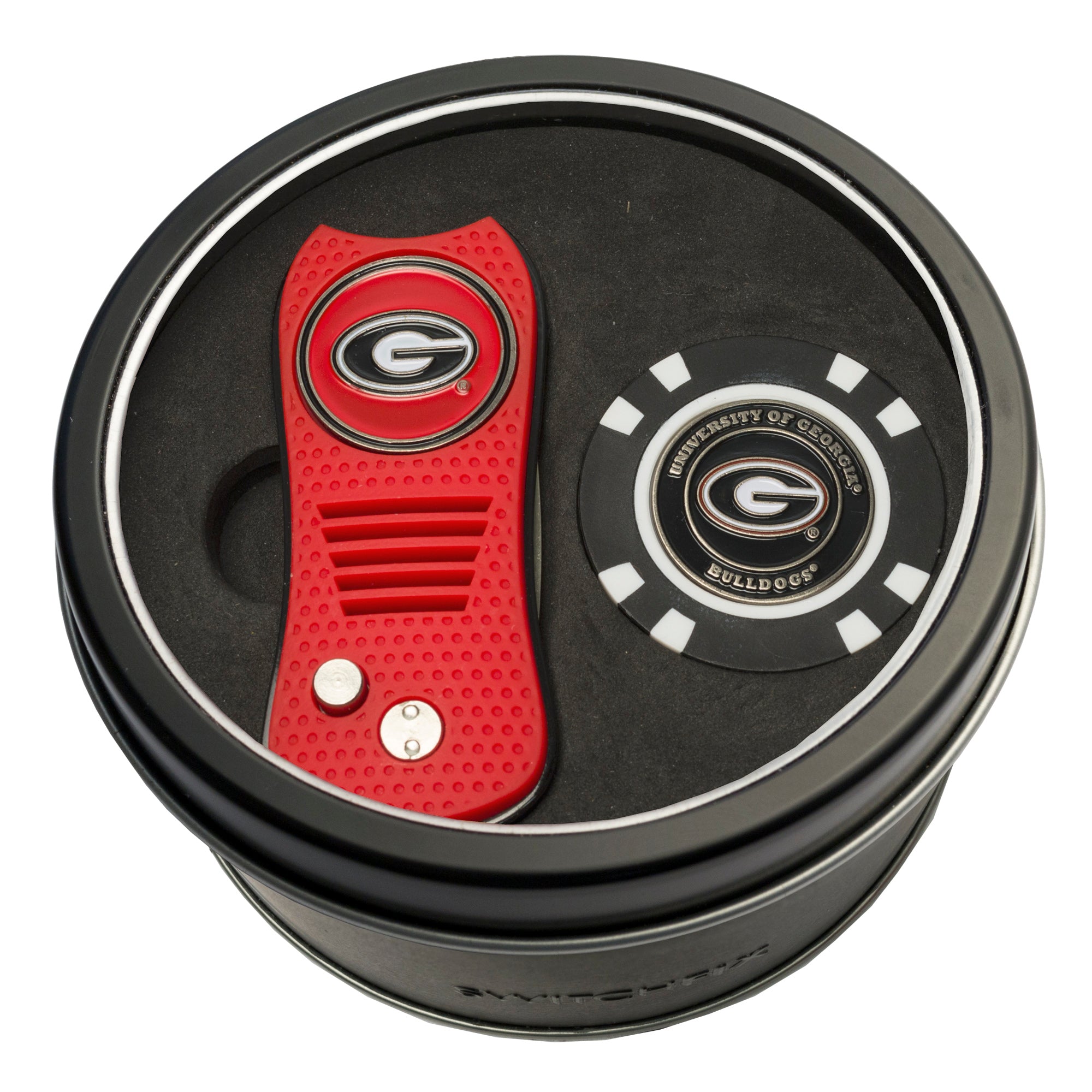 Georgia Bulldogs Switchblade Divot Tool + Golf Chip Tin Gift Set