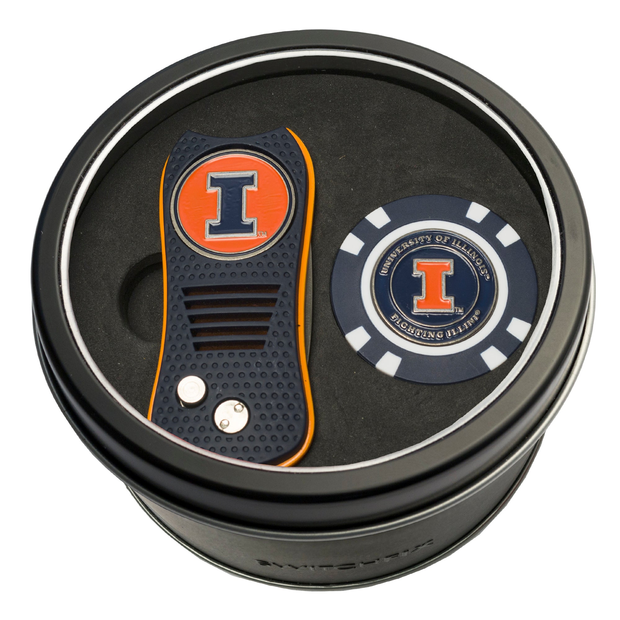 Illinois Fighting Illini Switchblade Divot Tool + Golf Chip Tin Gift Set