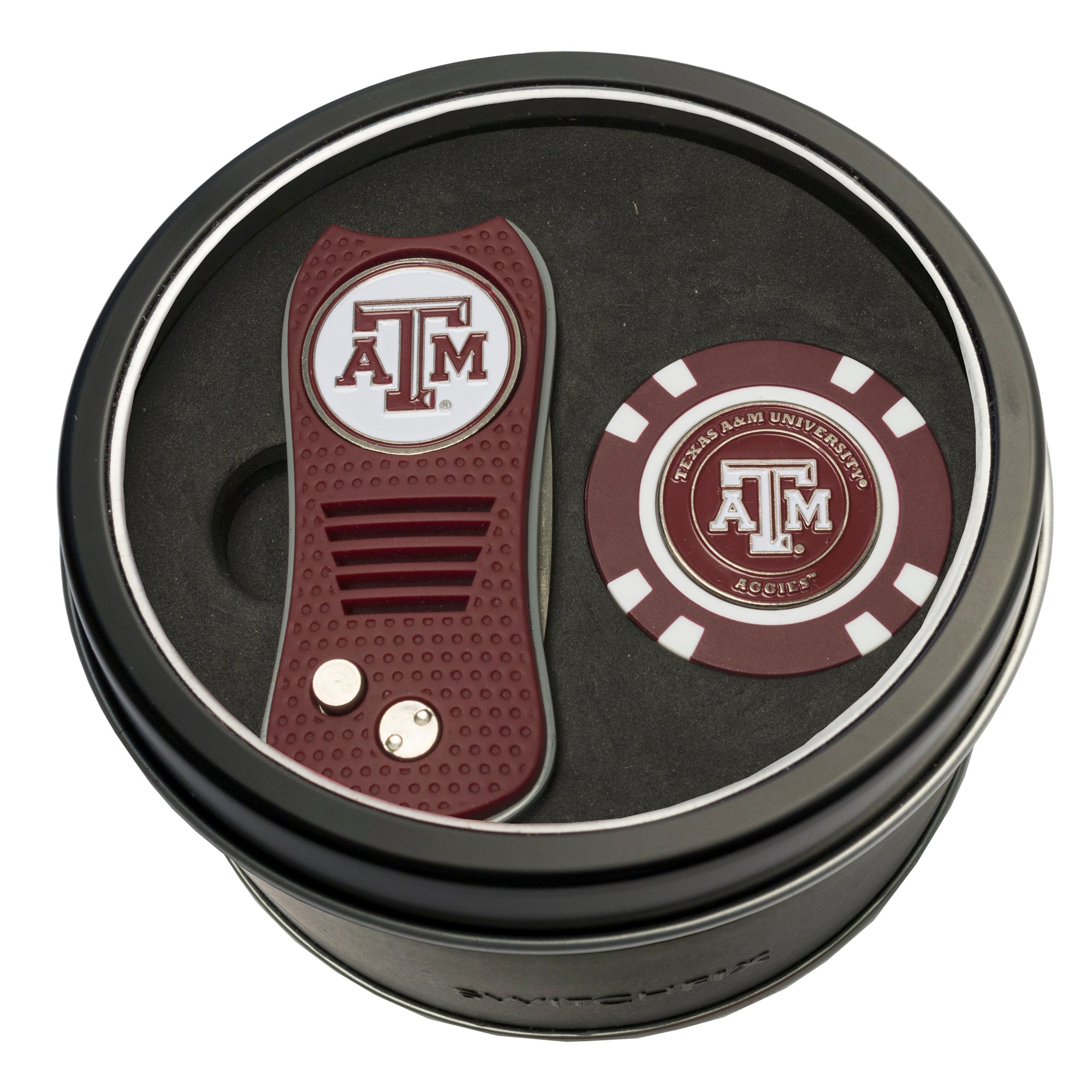 Texas A&M Aggies Switchblade Divot Tool + Golf Chip Tin Gift Set