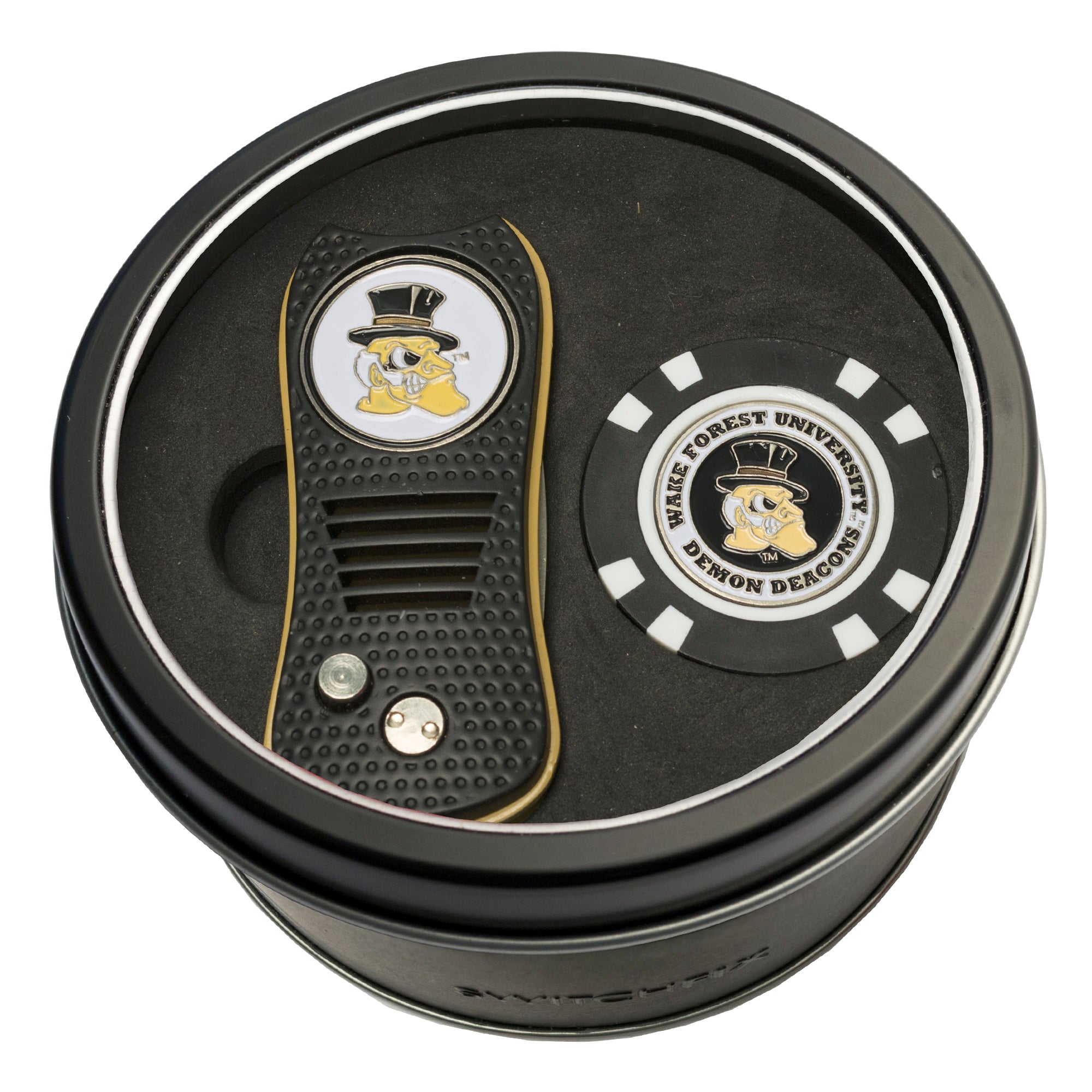 Wake Forest Demon Deacons Switchblade Divot Tool + Golf Chip Tin Gift Set