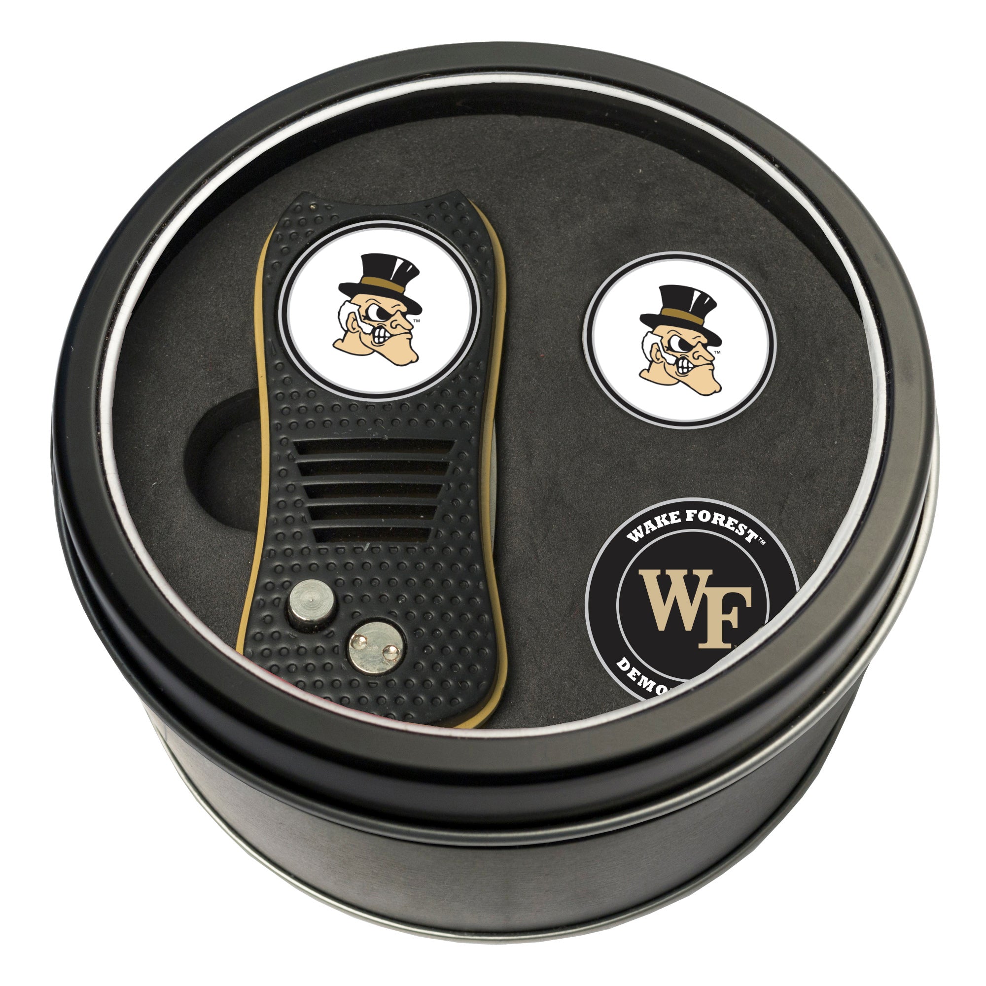 Wake Forest Demon Deacons Switchblade Divot Tool + 2 Ball Marker Tin Gift Set