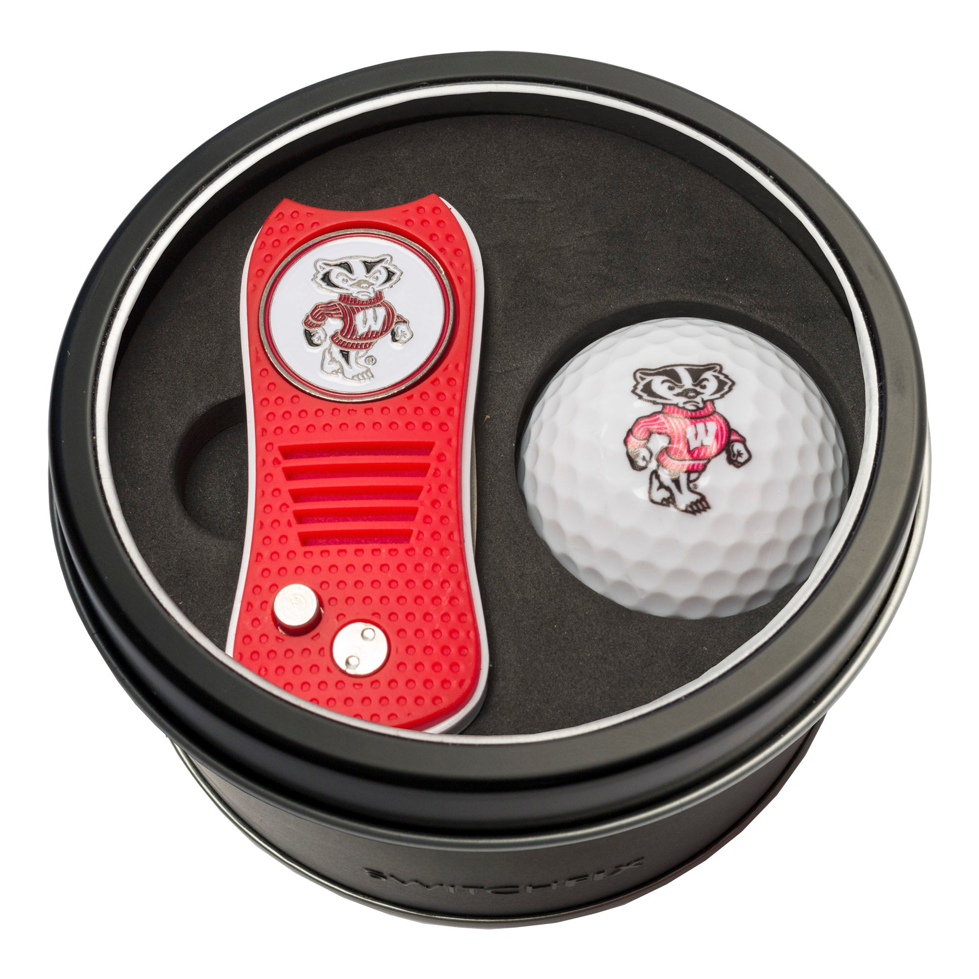 Wisconsin Badgers Switchblade Divot Tool + Golf Ball Tin Gift Set