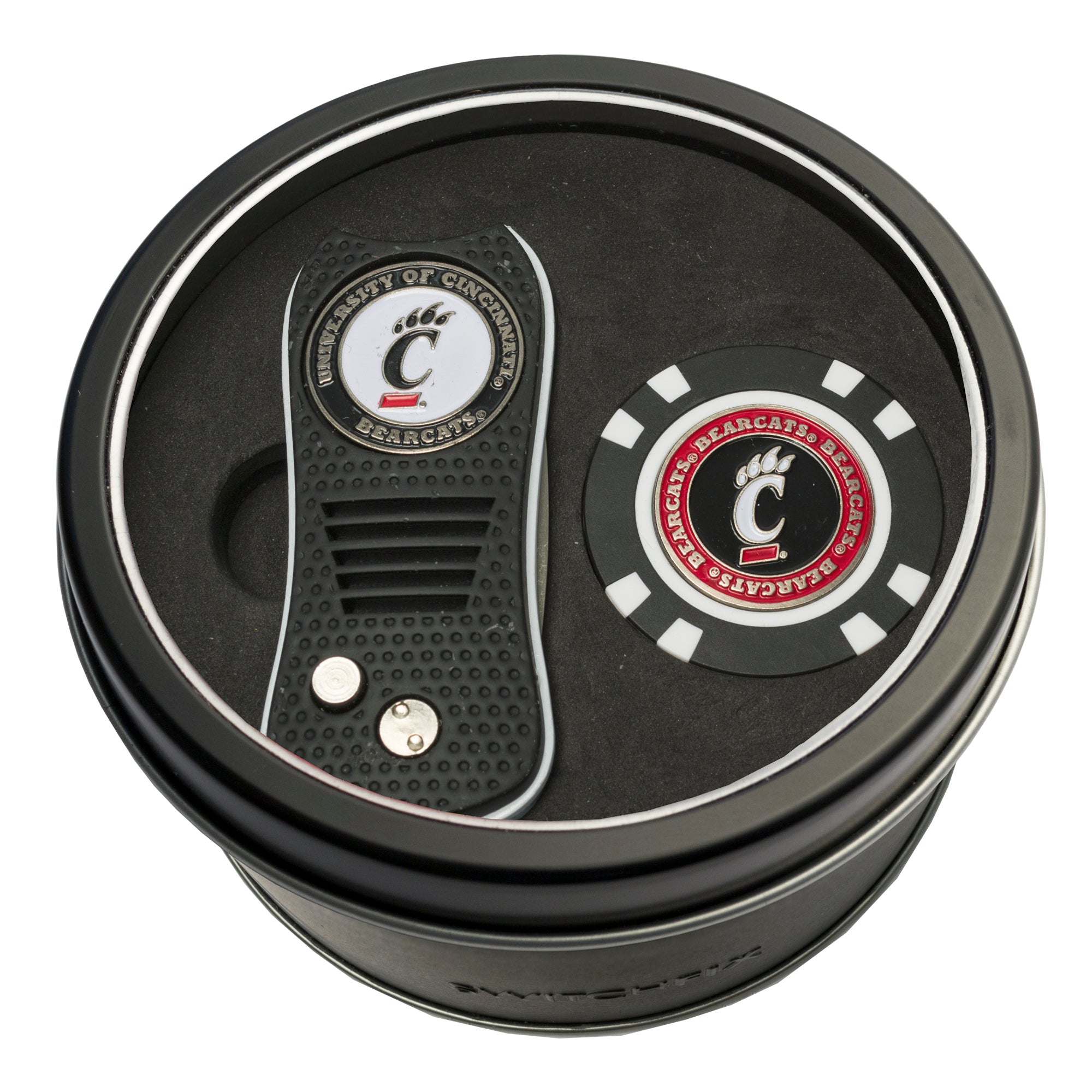 Cincinnati Bearcats Switchblade Divot Tool + Golf Chip Tin Gift Set