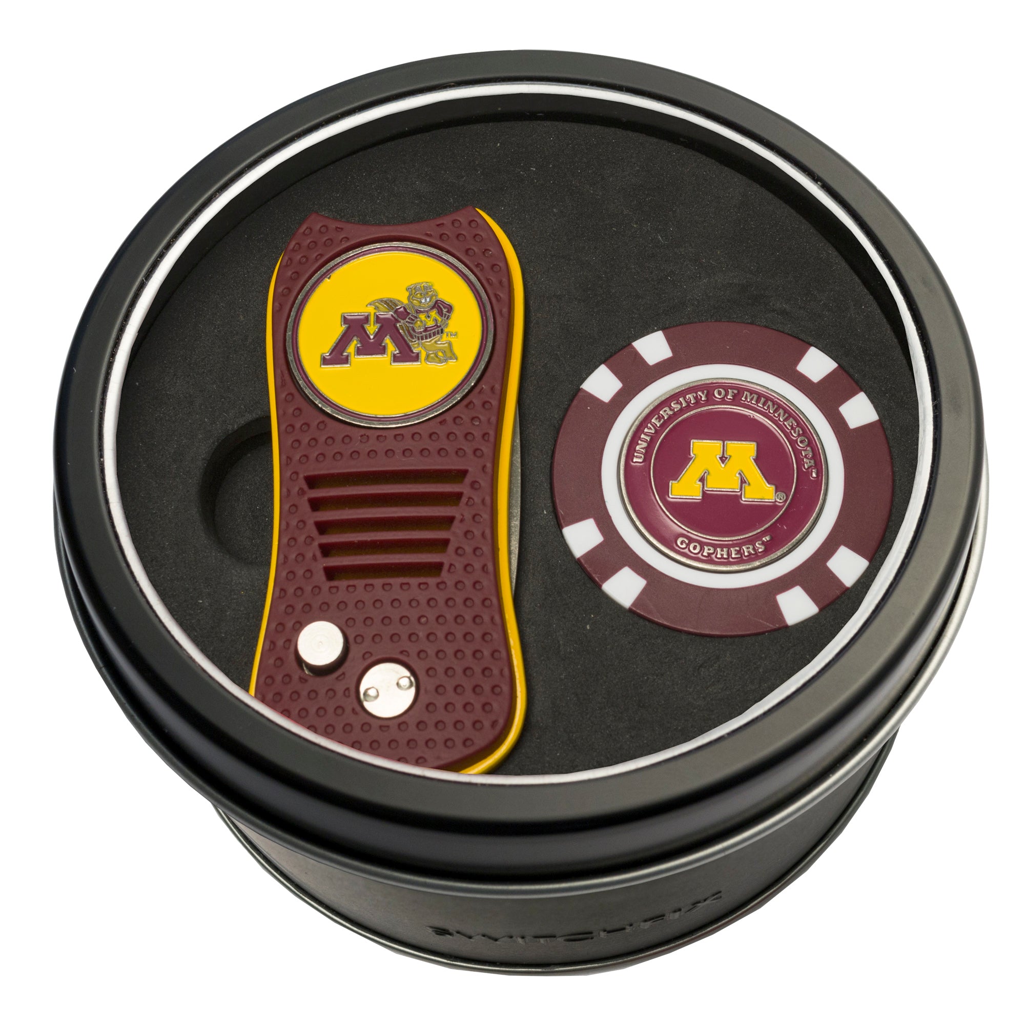 Minnesota Golden Gophers Switchblade Divot Tool + Golf Chip Tin Gift Set