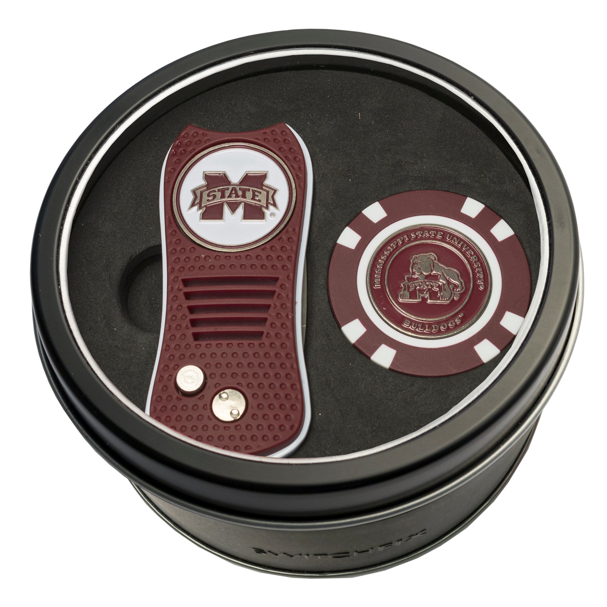 Mississippi State Bulldogs Switchblade Divot Tool + Golf Chip Tin Gift Set