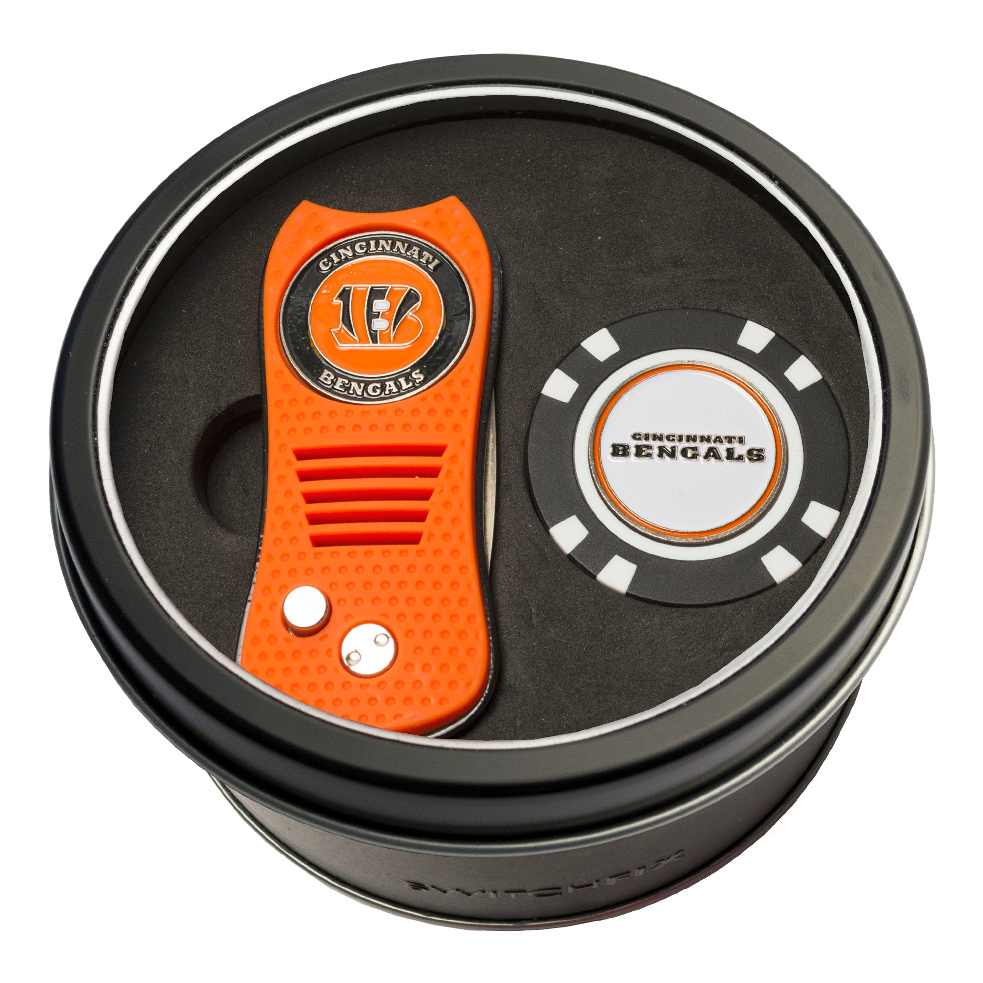 Cincinnati Bengals Switchblade Divot Tool + Golf Chip Tin Gift Set