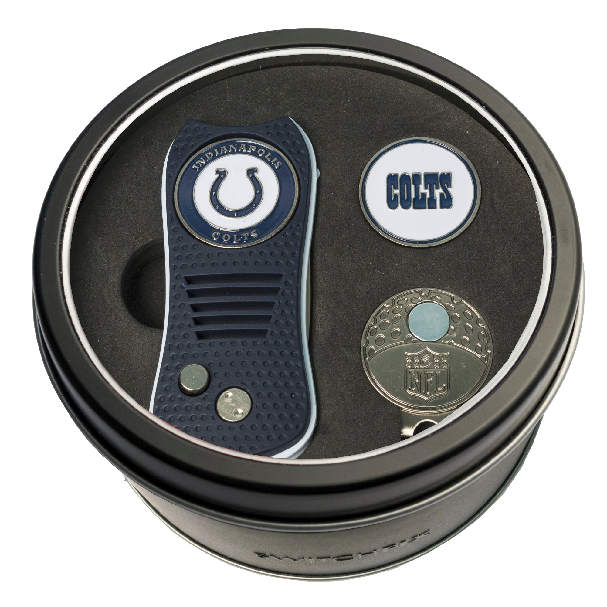Indianapolis Colts Switchblade Divot Tool + Cap Clip + Ball Marker Tin Gift Set