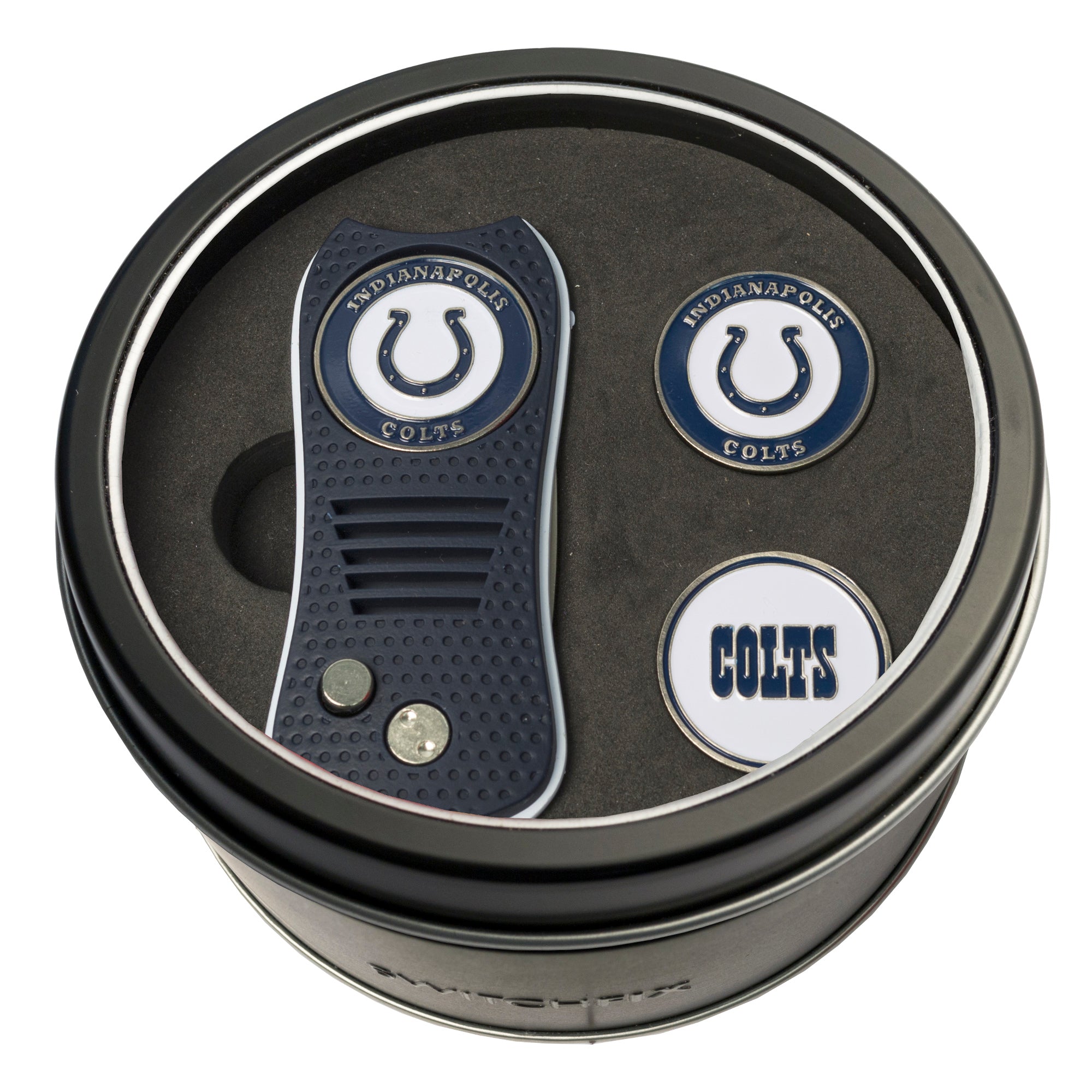 Indianapolis Colts Switchblade Divot Tool + 2 Ball Marker Tin Gift Set