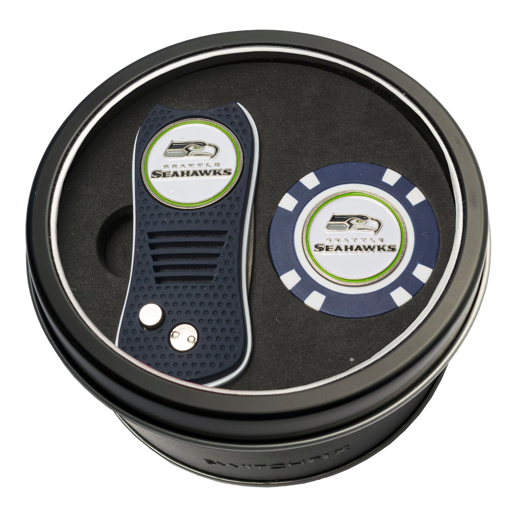 Seattle Seahawks Switchblade Divot Tool + Golf Chip Tin Gift Set