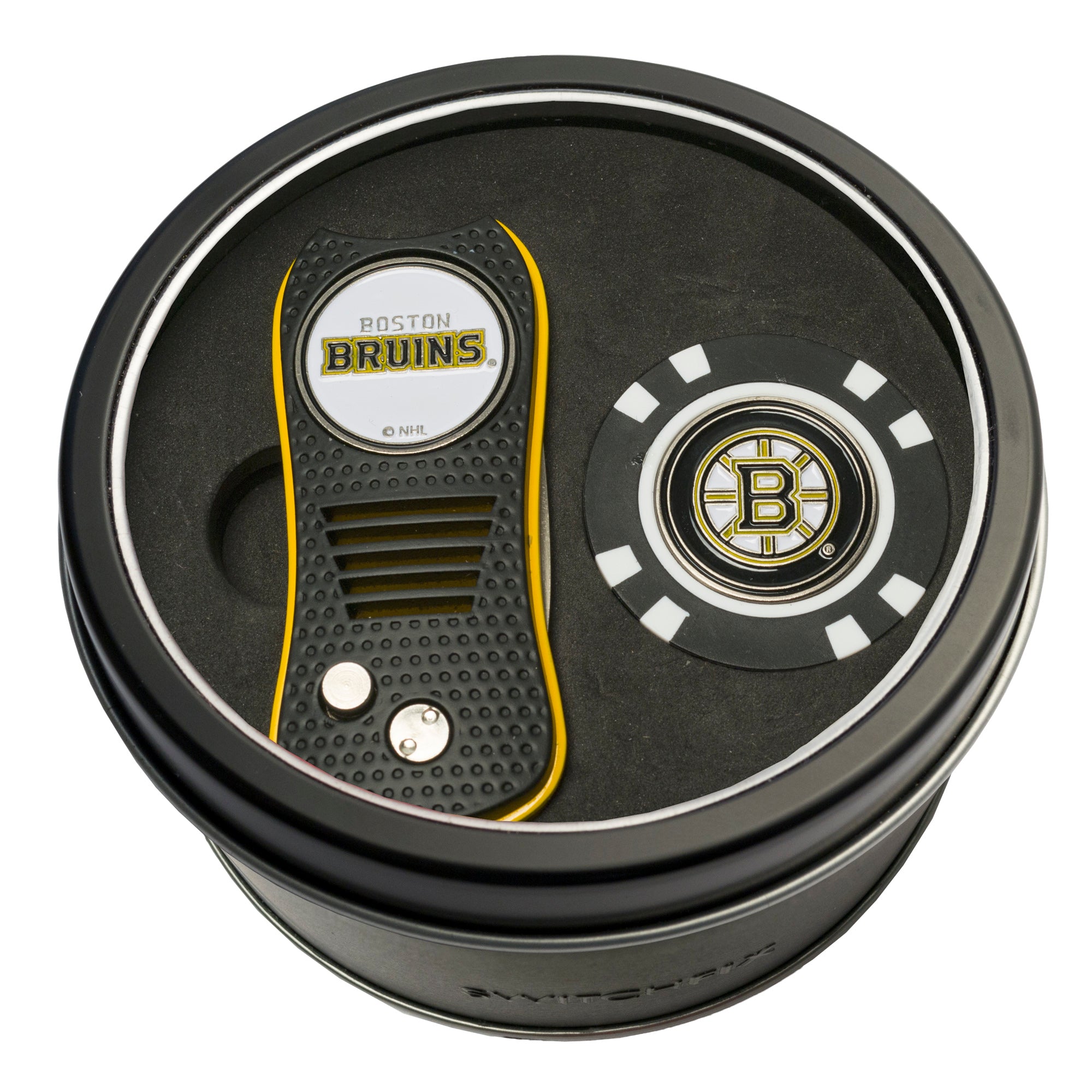 Boston Bruins Switchblade Divot Tool + Golf Chip Tin Gift Set