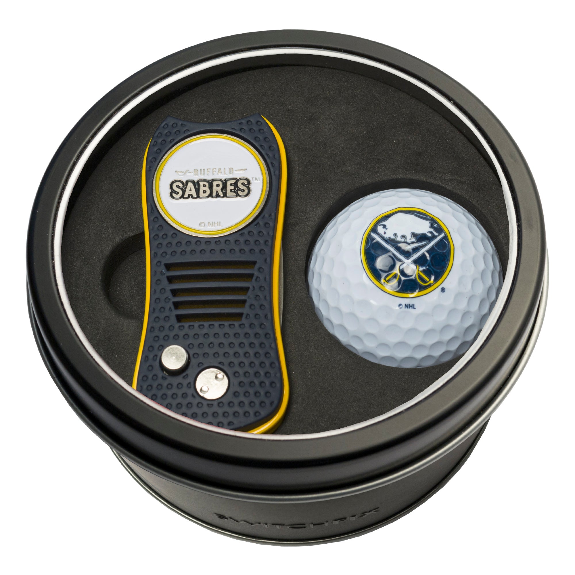 Buffalo Sabres Switchblade Divot Tool + Golf Ball Tin Gift Set