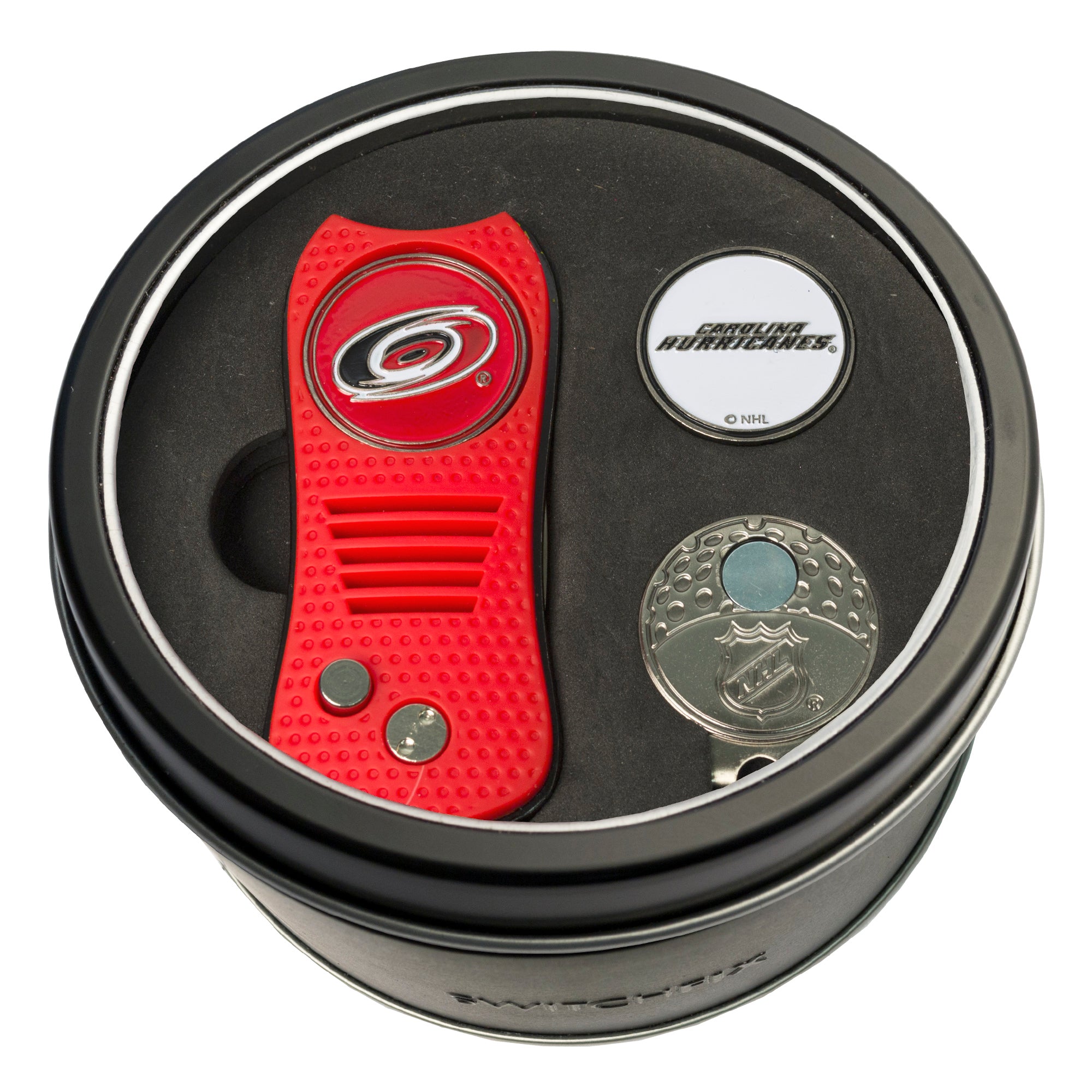 Carolina Hurricanes Switchblade Divot Tool + Cap Clip + Ball Marker Tin Gift Set