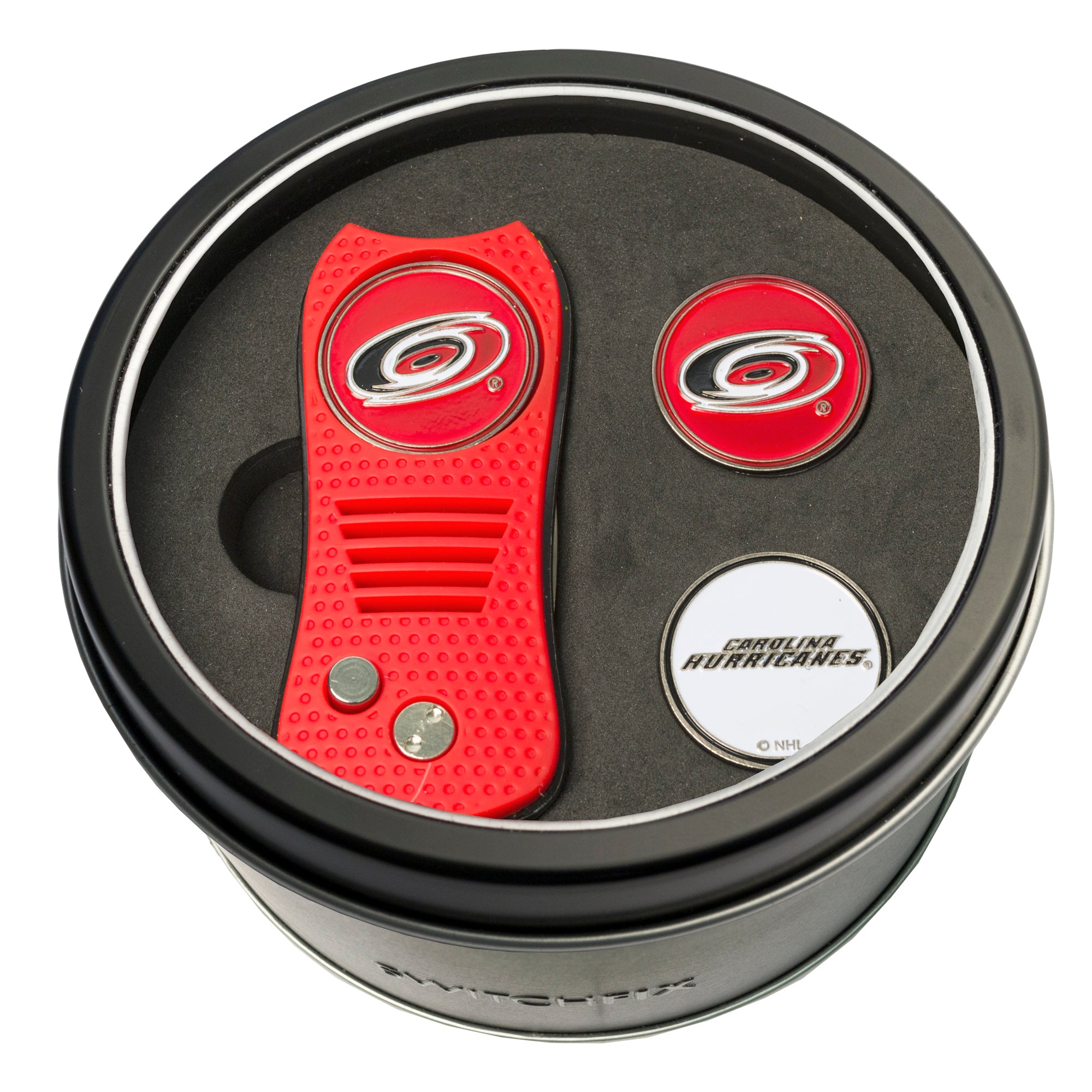 Carolina Hurricanes Switchblade Divot Tool + 2 Ball Marker Tin Gift Set