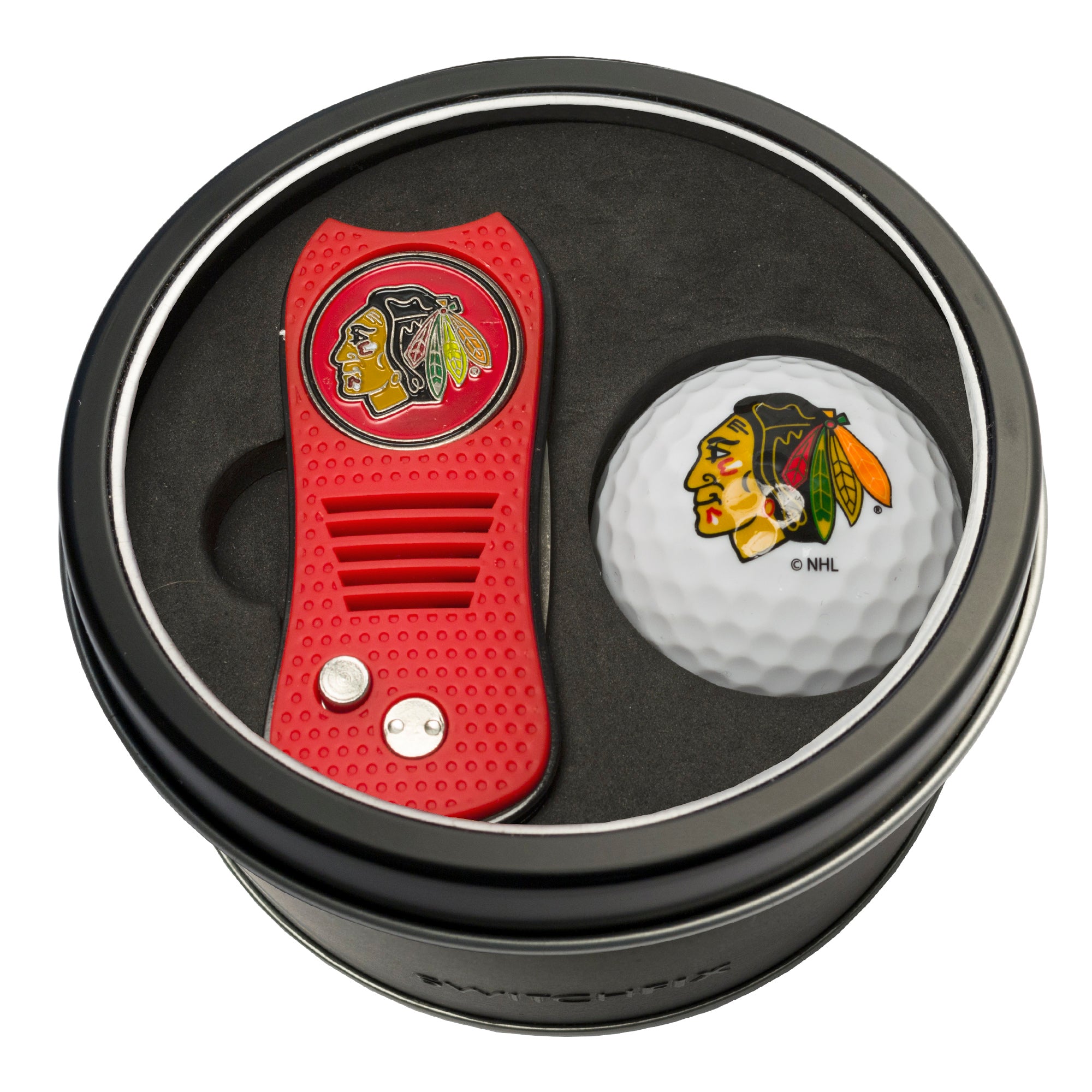 Chicago Blackhawks Switchblade Divot Tool + Golf Ball Tin Gift Set