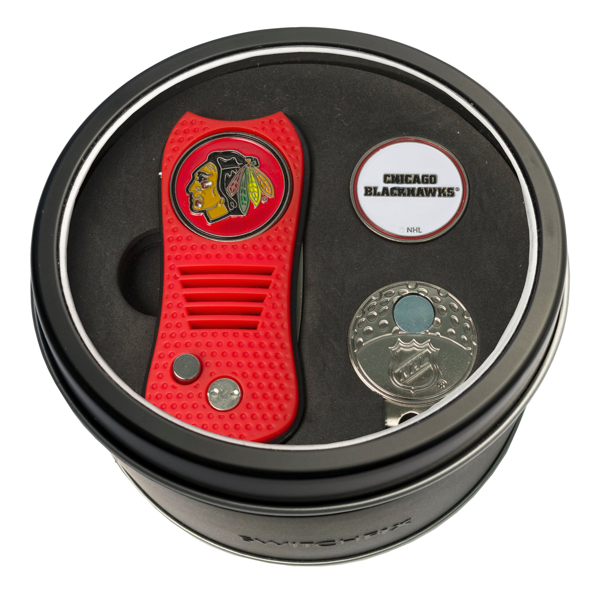 Chicago Blackhawks Switchblade Divot Tool + Cap Clip + Ball Marker Tin ...