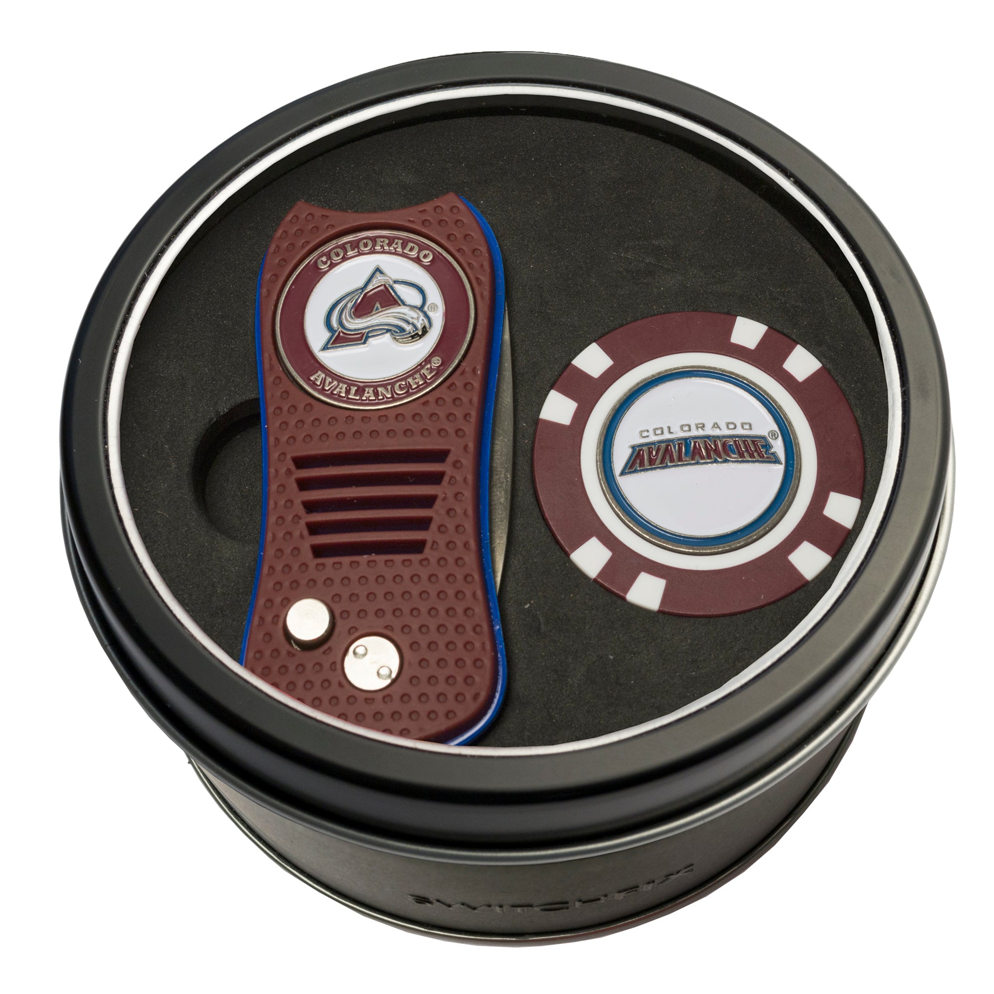 Colorado Avalanche Switchblade Divot Tool + Golf Chip Tin Gift Set