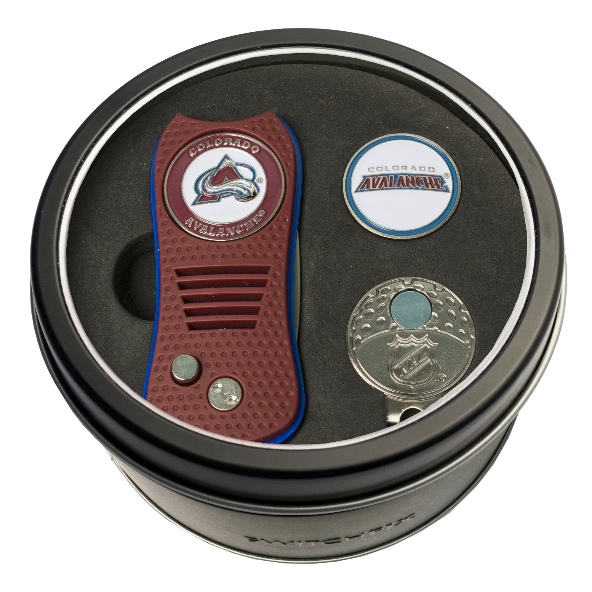 Colorado Avalanche Switchblade Divot Tool + Cap Clip + Ball Marker Tin Gift Set