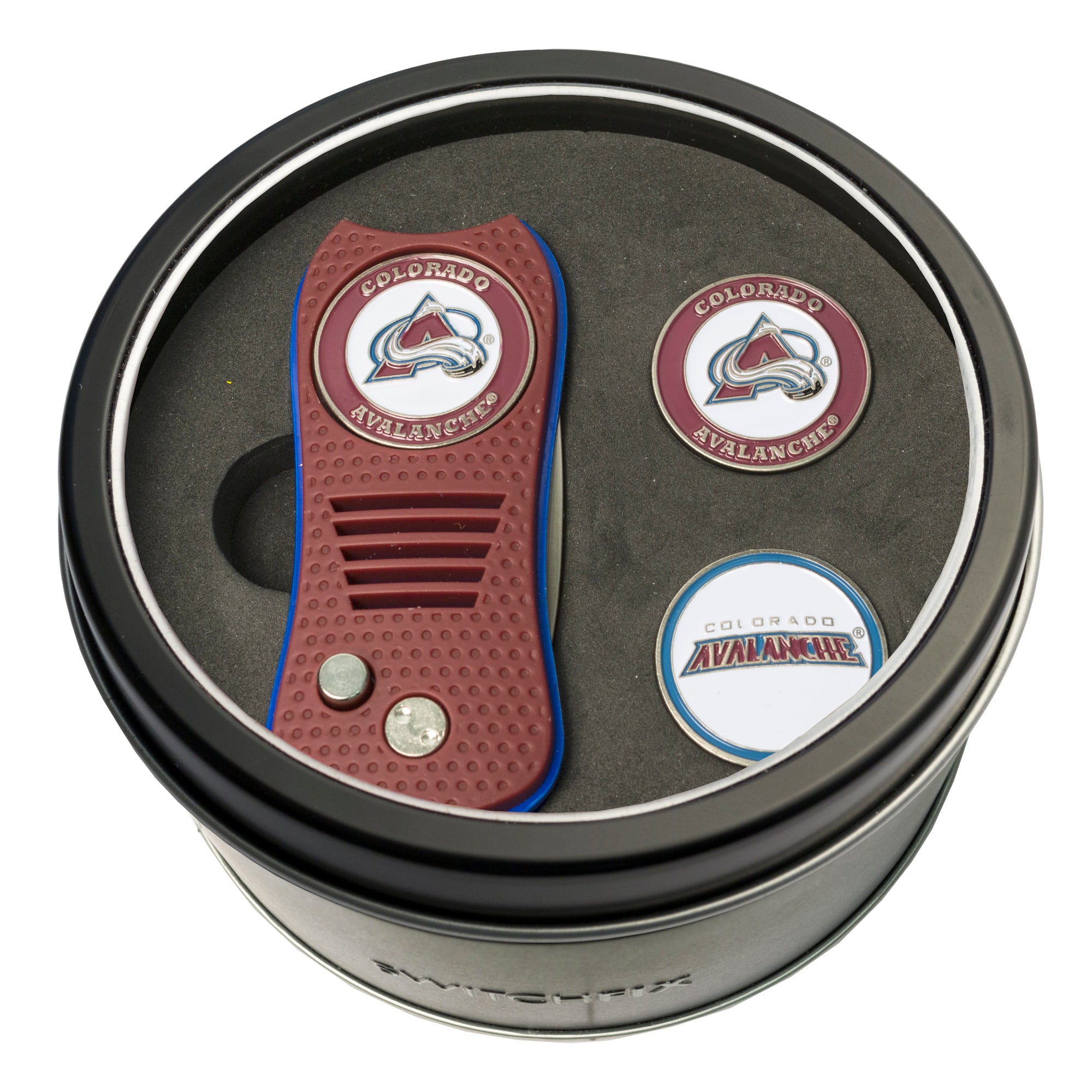Colorado Avalanche Switchblade Divot Tool + 2 Ball Marker Tin Gift Set