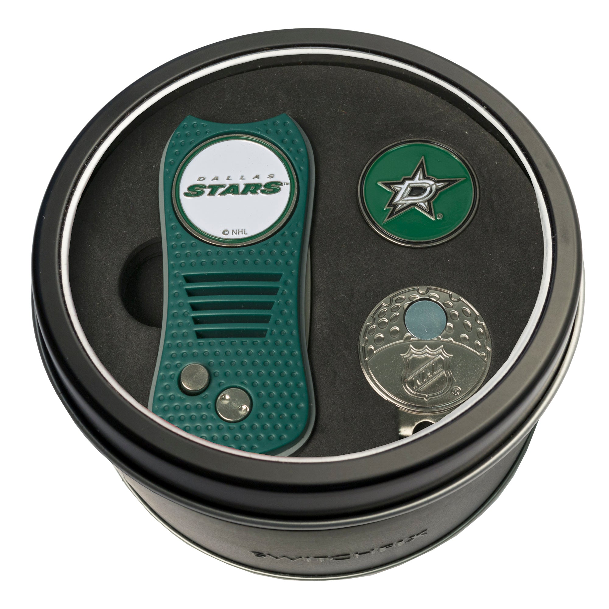 Dallas Stars Switchblade Divot Tool + Cap Clip + Ball Marker Tin Gift Set