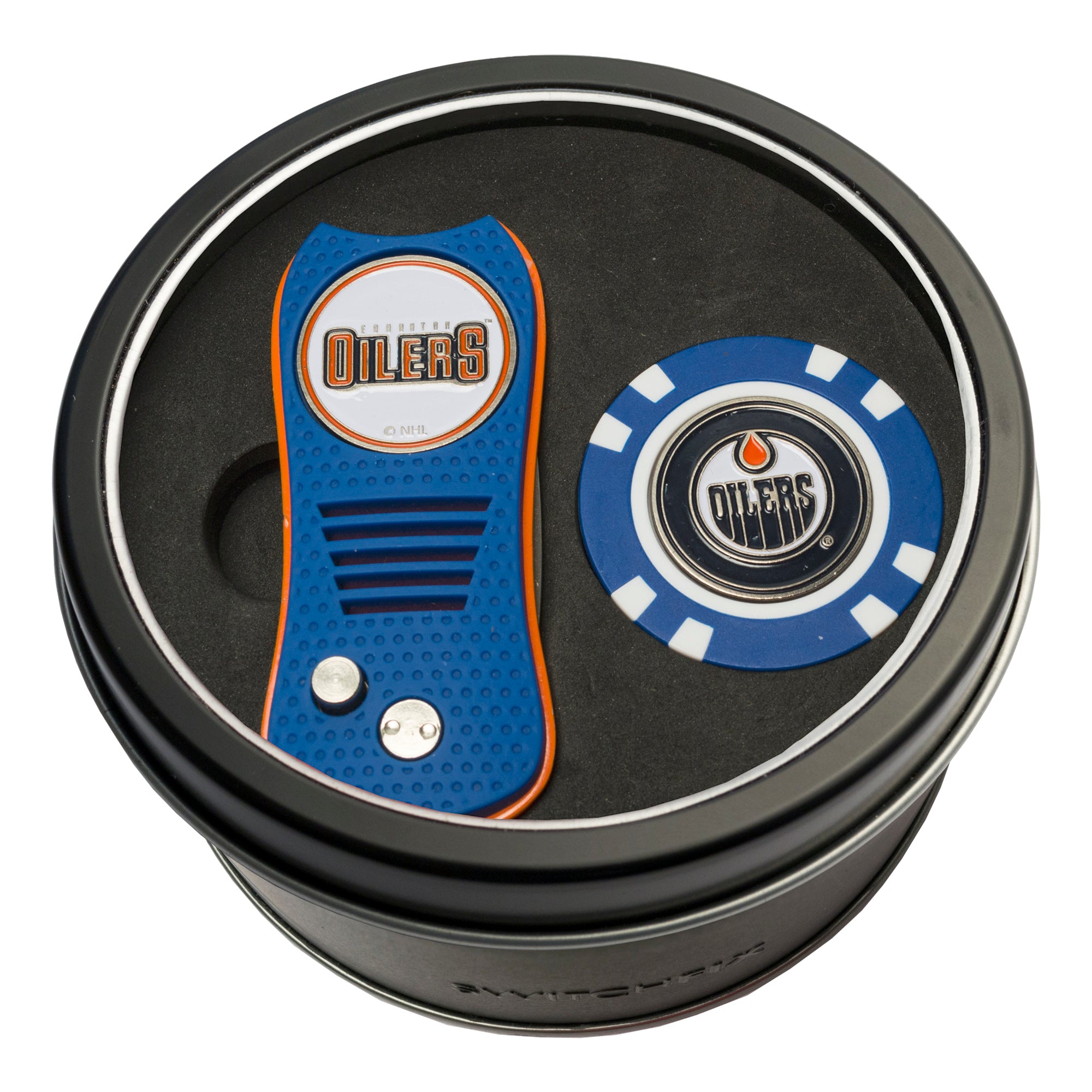 Edmonton Oilers Switchblade Divot Tool + Golf Chip Tin Gift Set