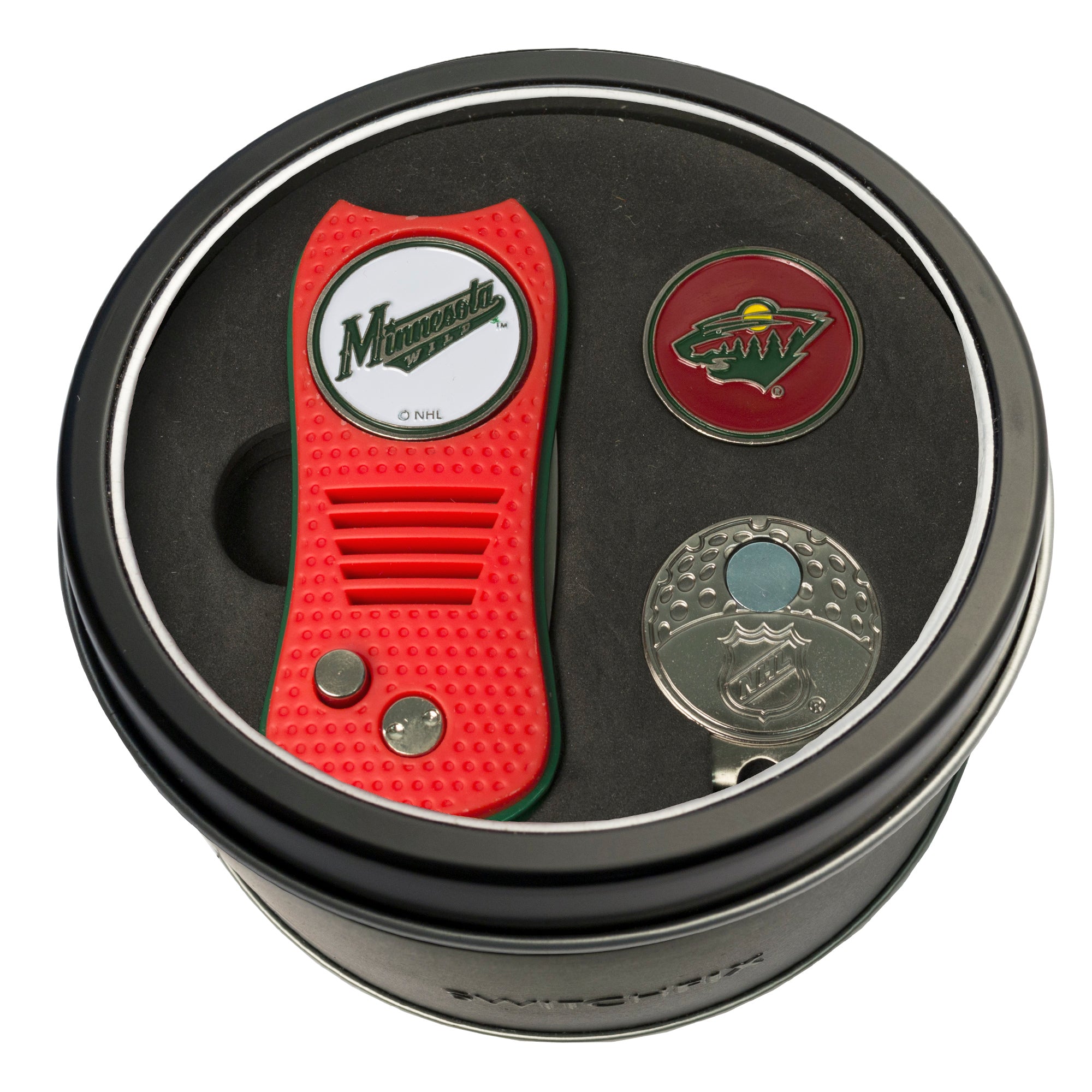 Minnesota Wild Switchblade Divot Tool + Cap Clip + Ball Marker Tin Gift Set
