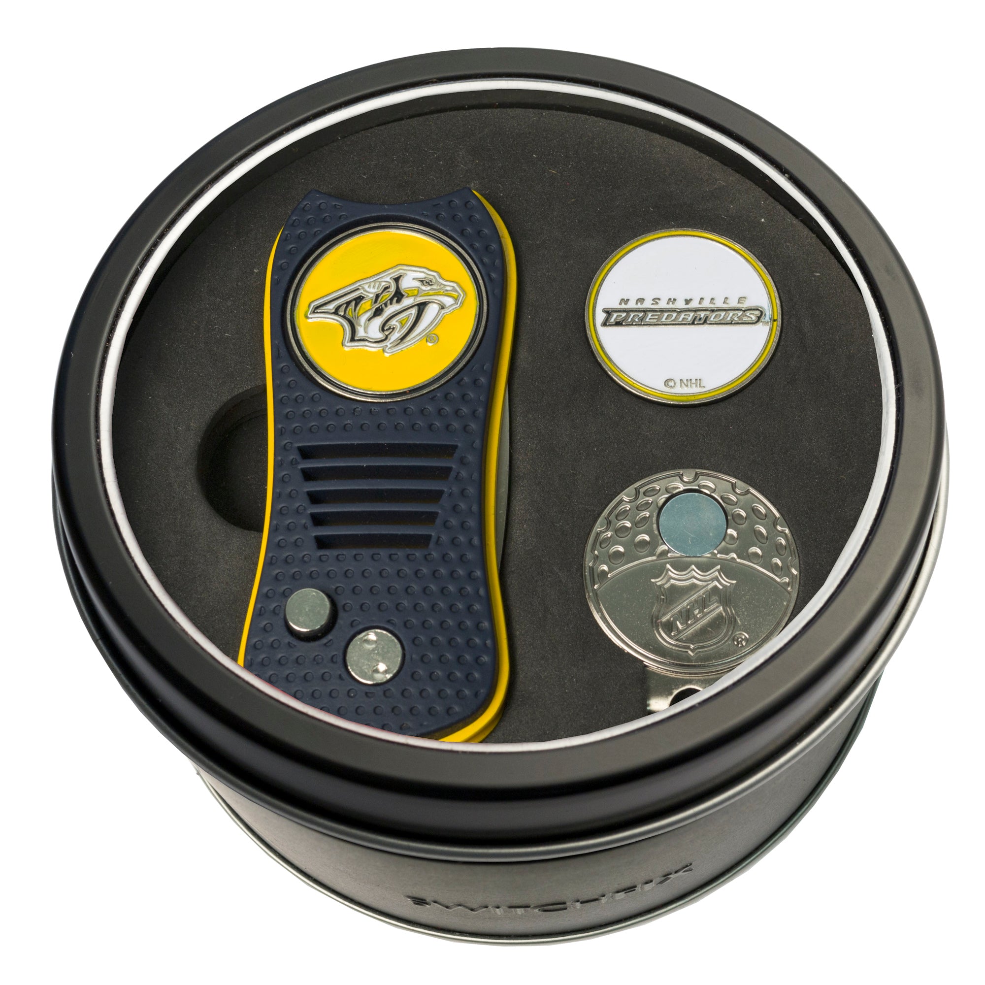 Nashville Predators Switchblade Divot Tool + Cap Clip + Ball Marker Tin Gift Set