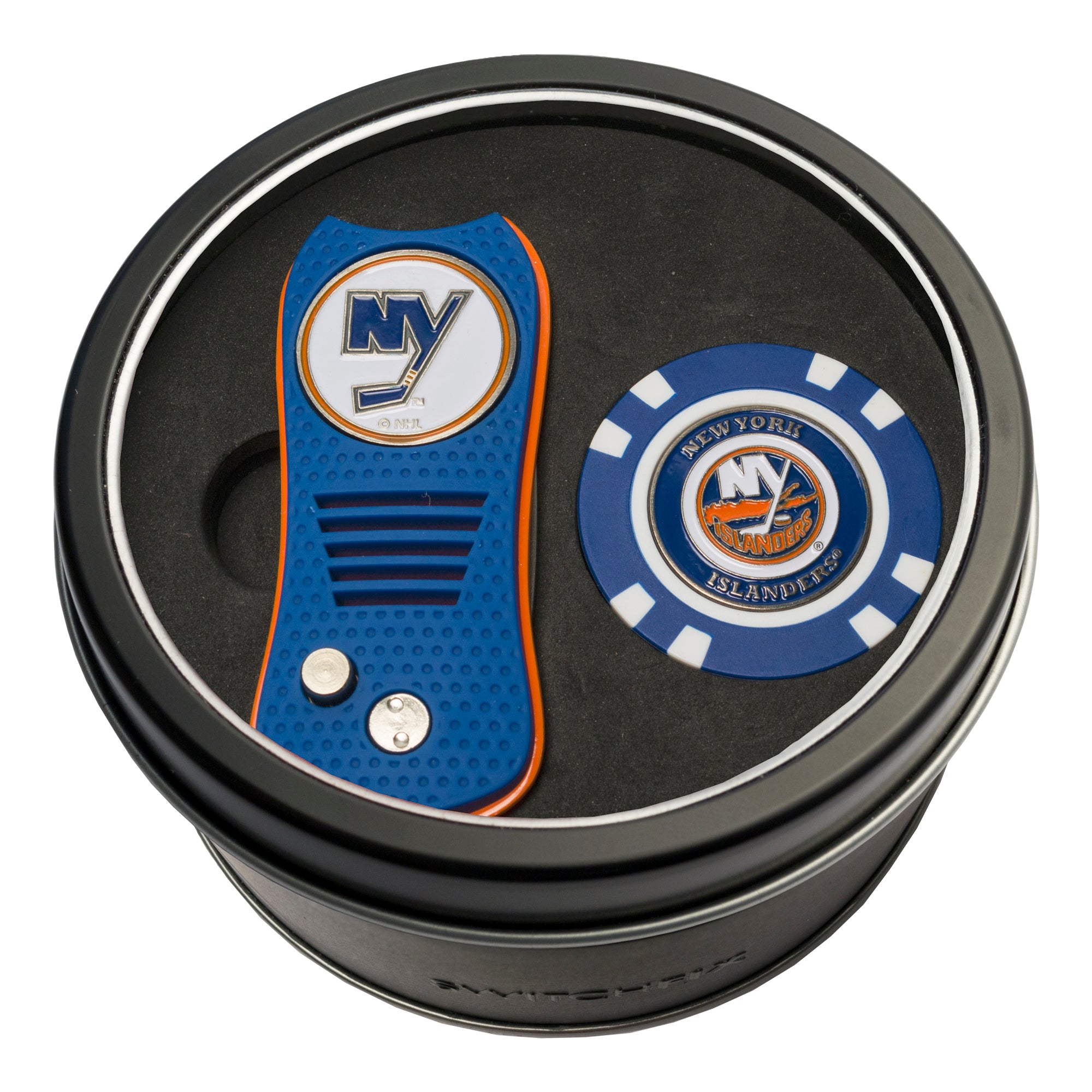 New York Islanders Switchblade Divot Tool + Golf Chip Tin Gift Set
