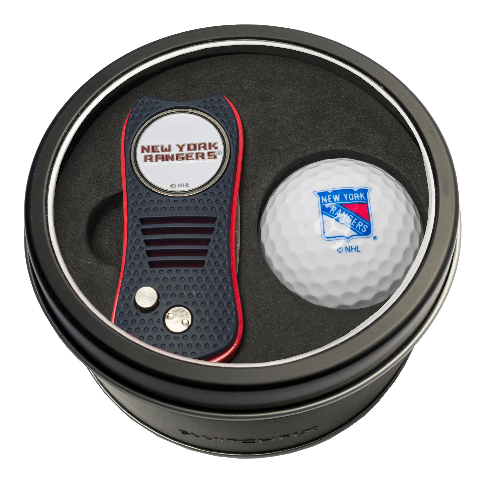 New York Rangers Switchblade Divot Tool + Golf Ball Tin Gift Set