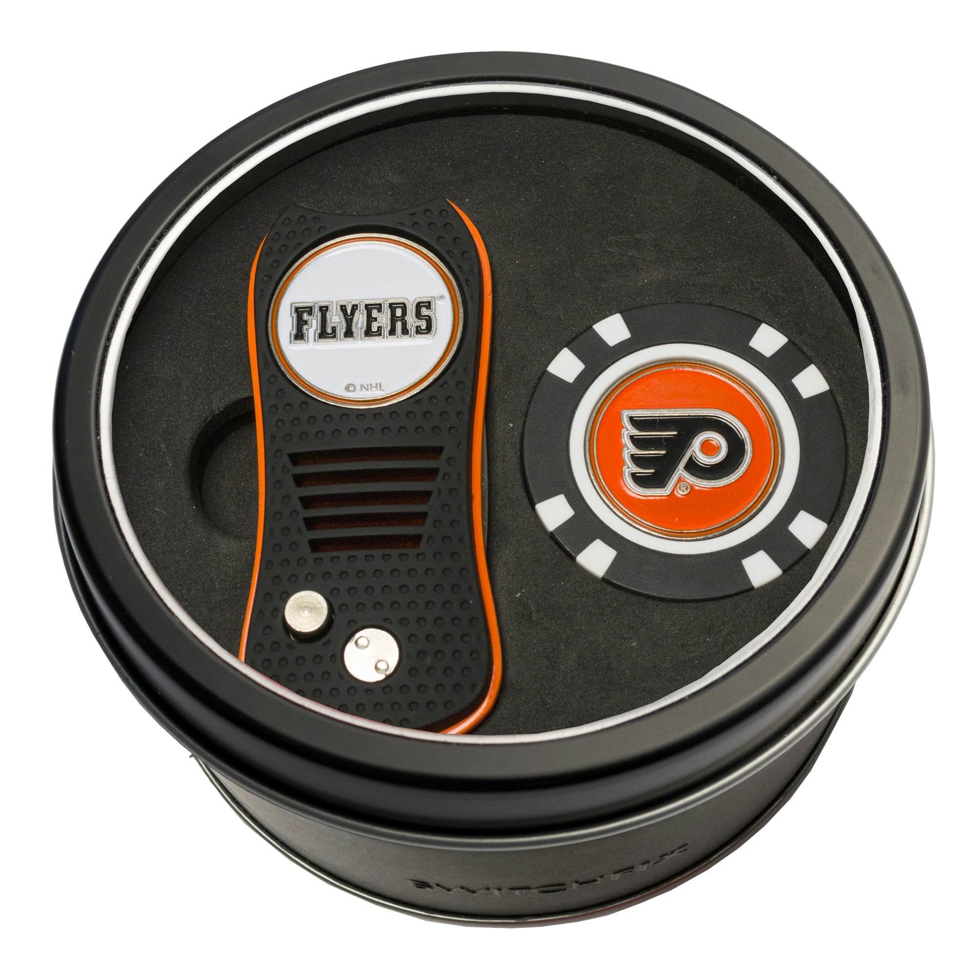 Philadelphia Flyers Switchblade Divot Tool + Golf Chip Tin Gift Set