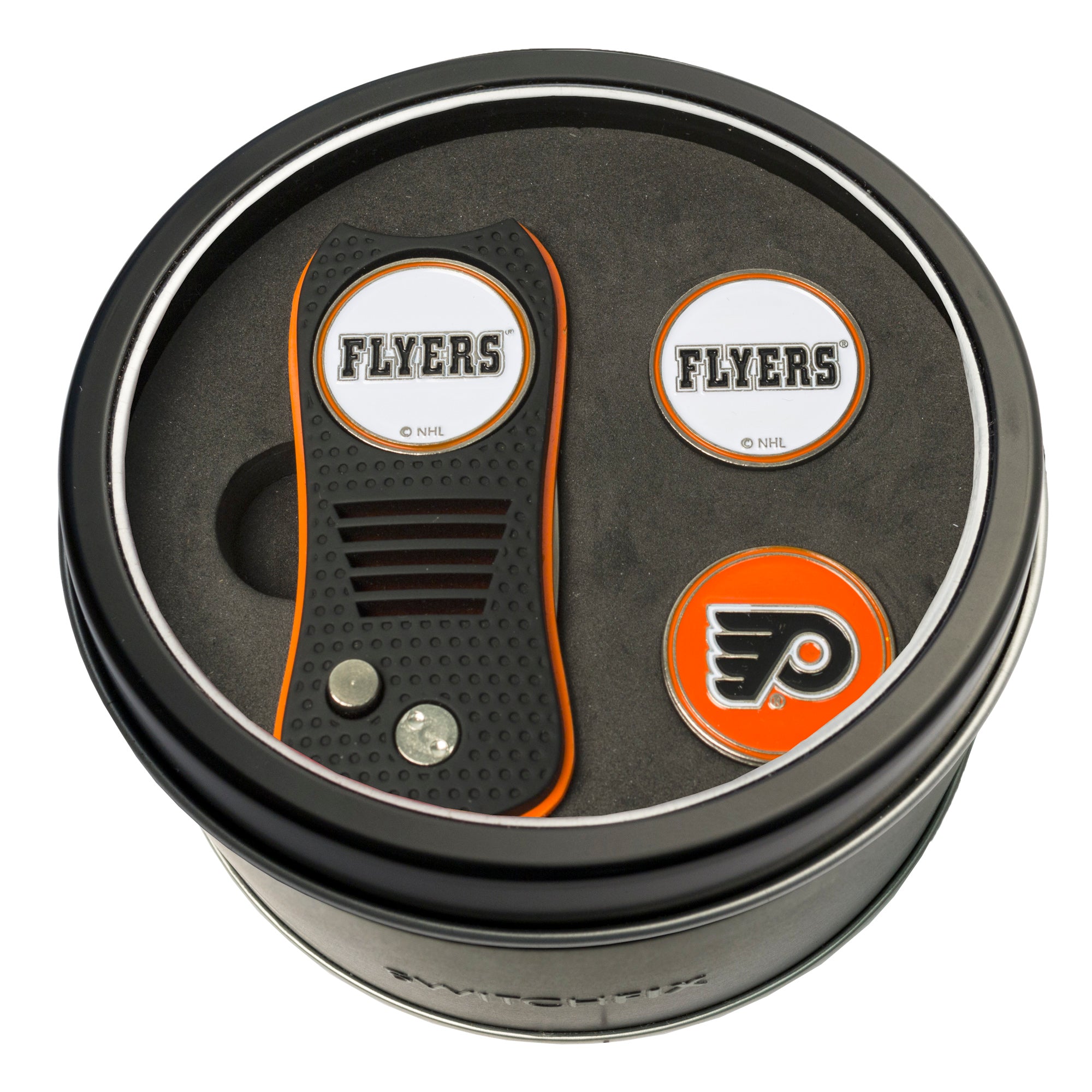 Philadelphia Flyers Switchblade Divot Tool + 2 Ball Marker Tin Gift Set