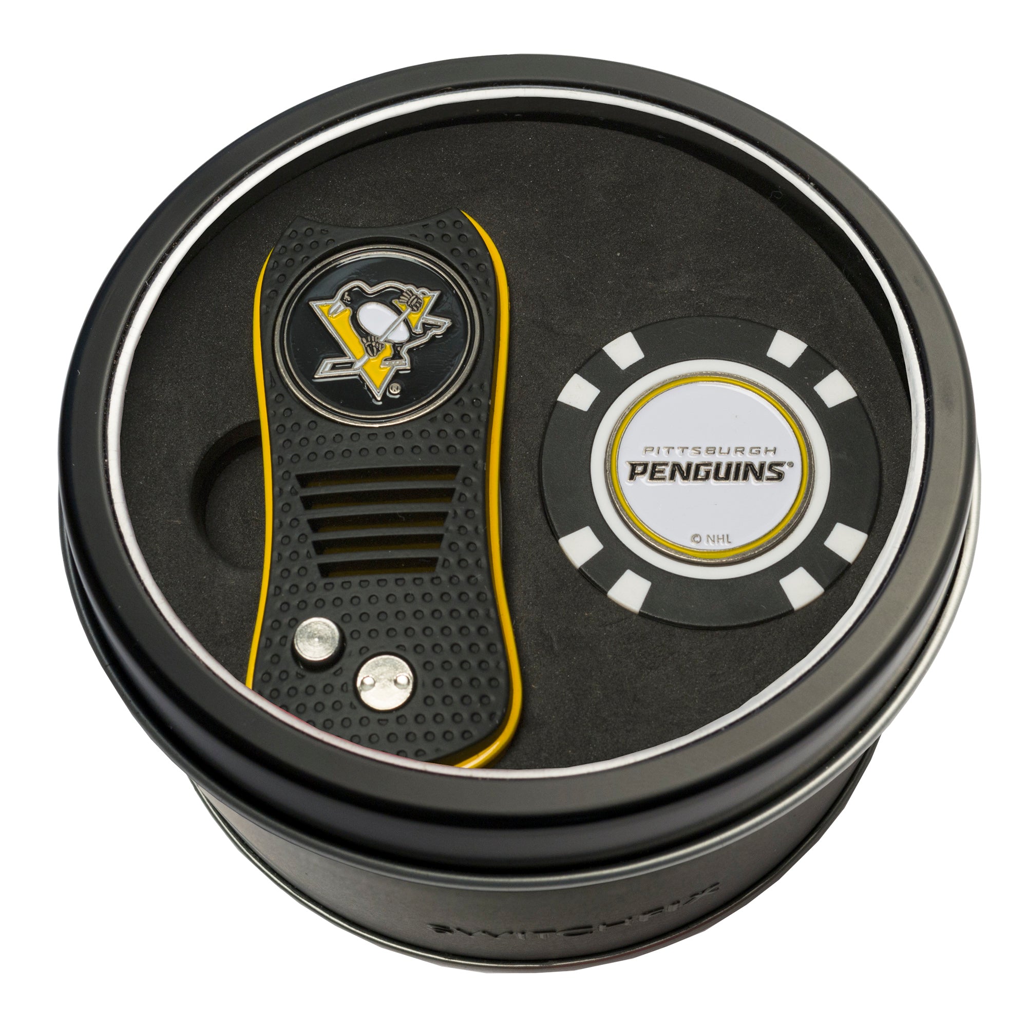 Pittsburgh Penguins Switchblade Divot Tool + Golf Chip Tin Gift Set