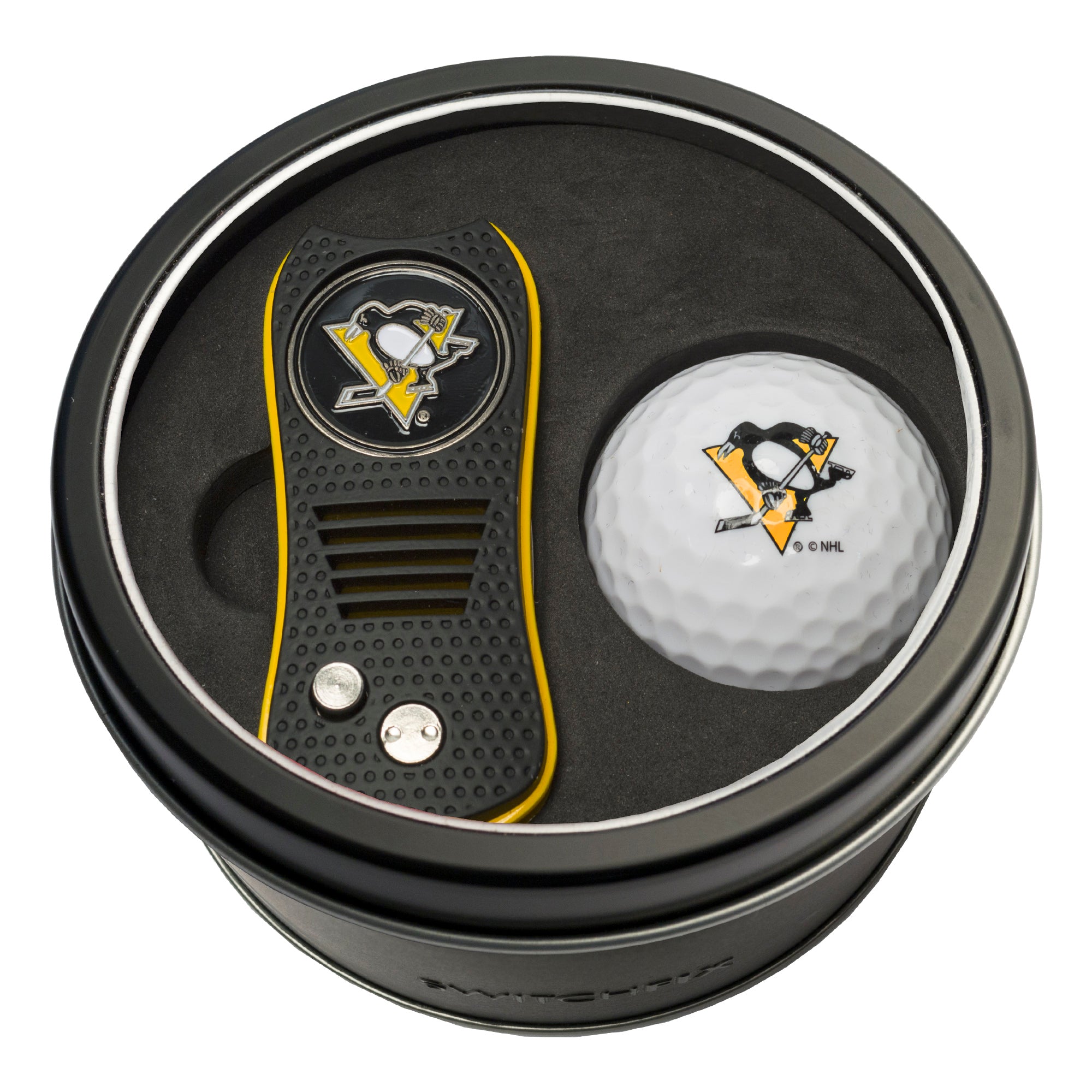 Pittsburgh Penguins Switchblade Divot Tool + Golf Ball Tin Gift Set