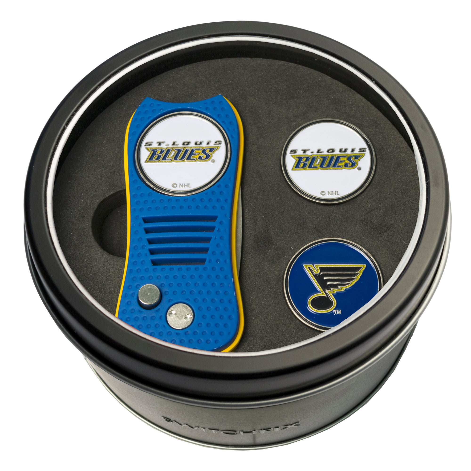 St. Louis Blues Switchblade Divot Tool + 2 Ball Marker Tin Gift Set