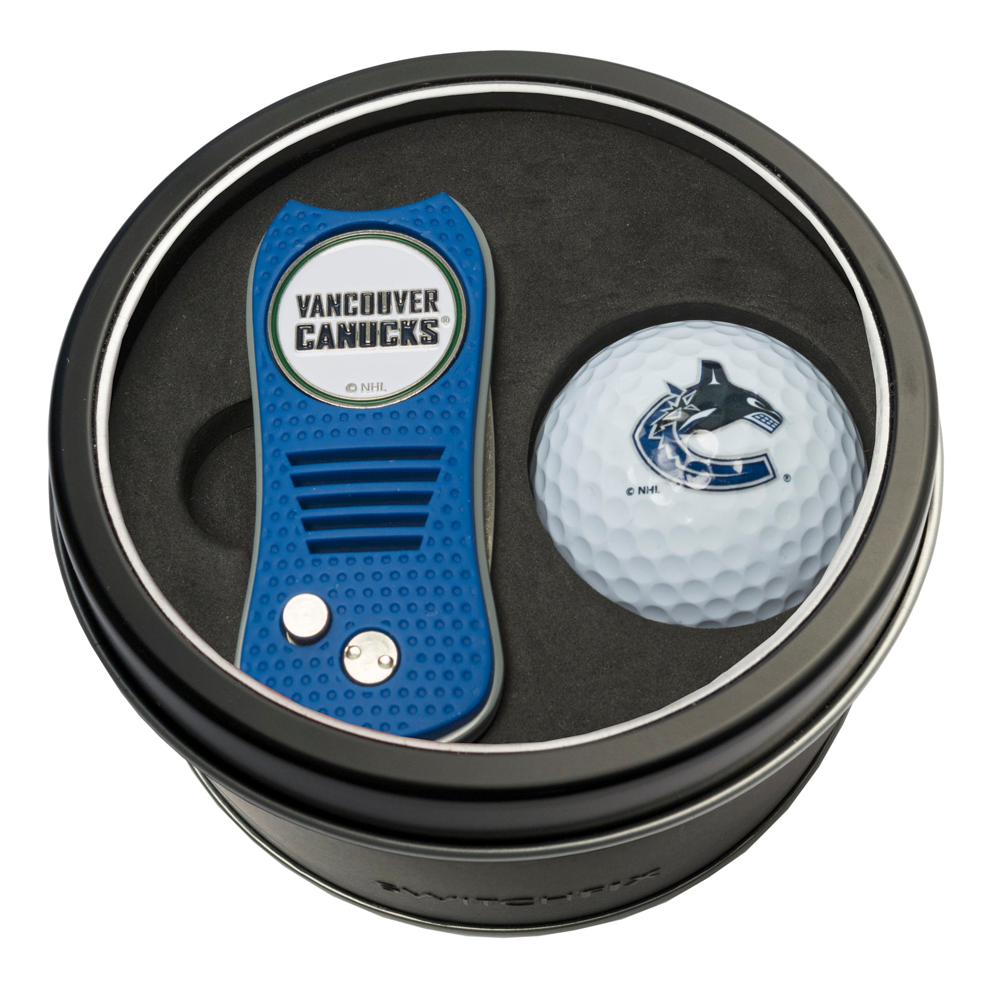 Vancouver Canucks Switchblade Divot Tool + Golf Ball Tin Gift Set