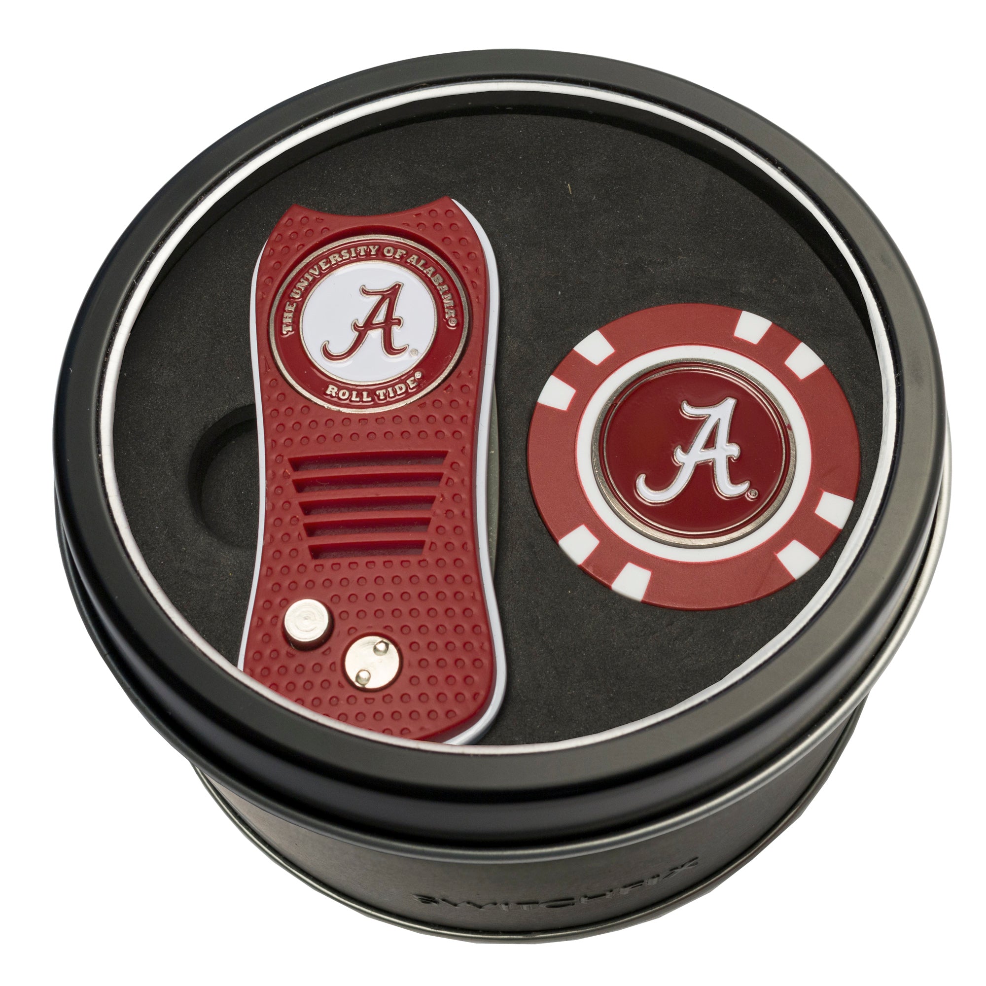 Alabama Crimson Tide Switchblade Divot Tool + Golf Chip Tin Gift Set