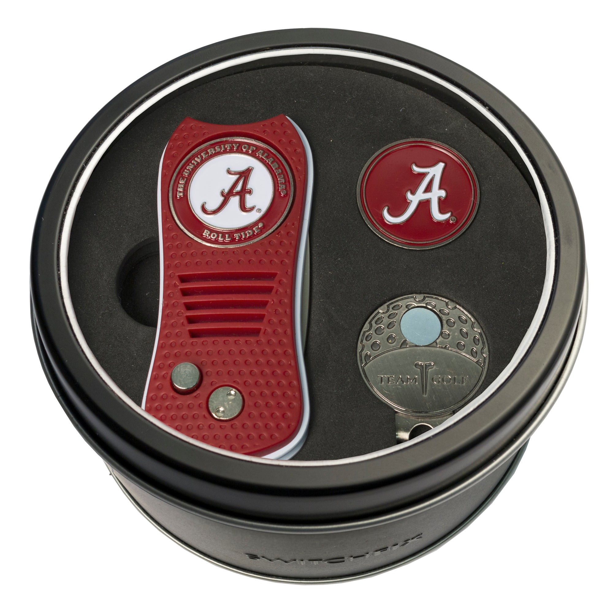 Alabama Crimson Tide Switchblade Divot Tool + Cap Clip + Ball Marker Tin Gift Set