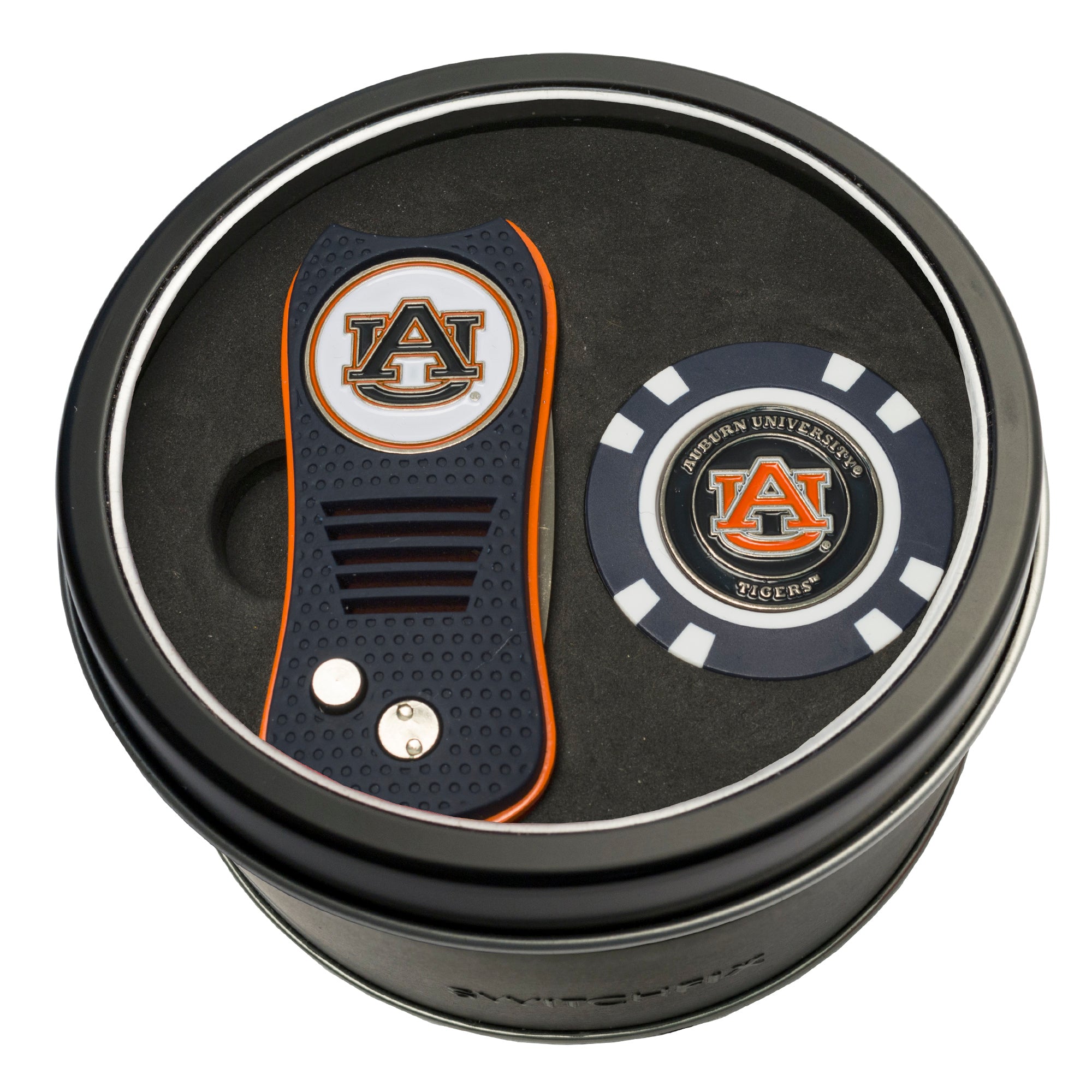 Auburn Tigers Switchblade Divot Tool + Golf Chip Tin Gift Set