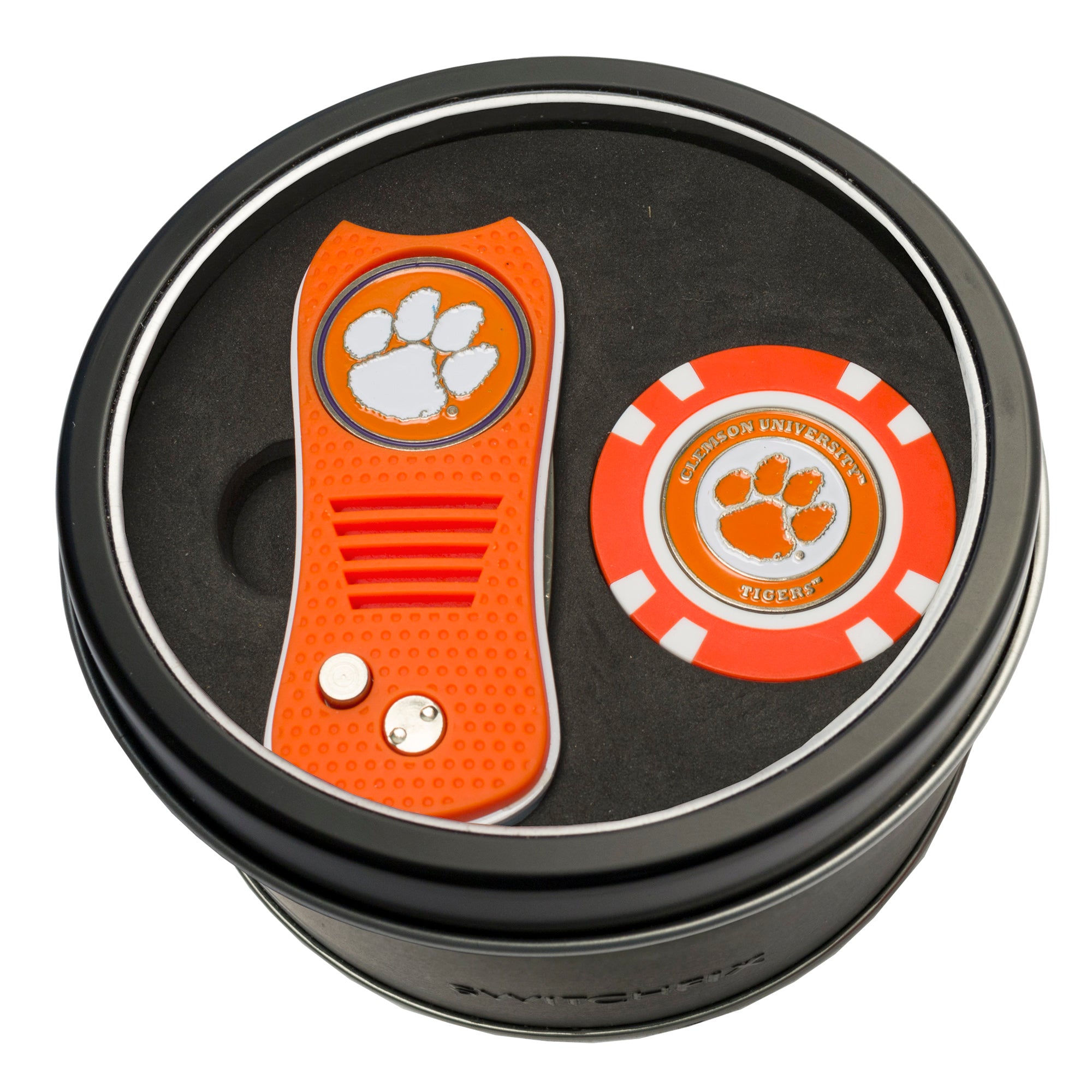 Clemson Tigers Switchblade Divot Tool + Golf Chip Tin Gift Set