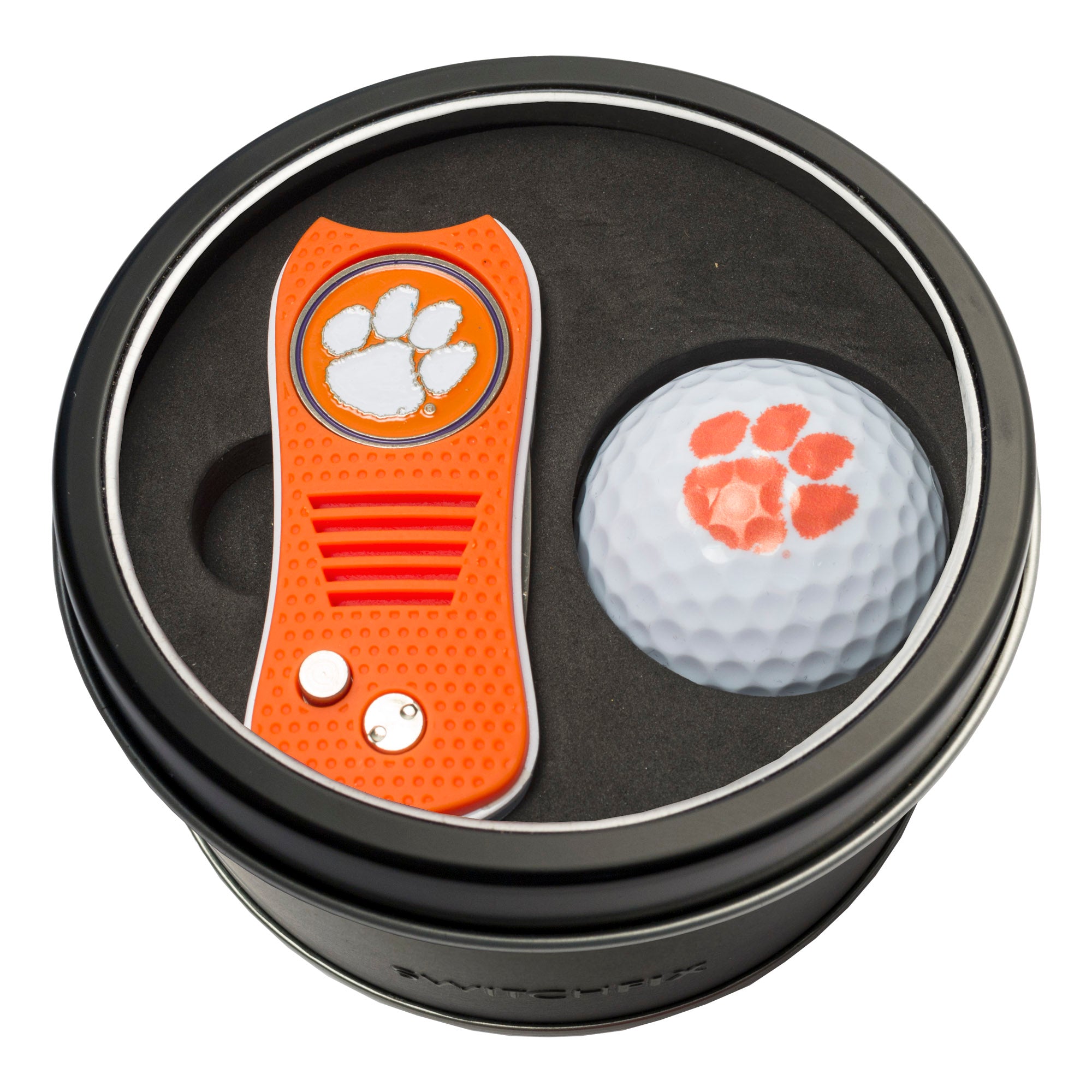 Clemson Tigers Switchblade Divot Tool + Golf Ball Tin Gift Set