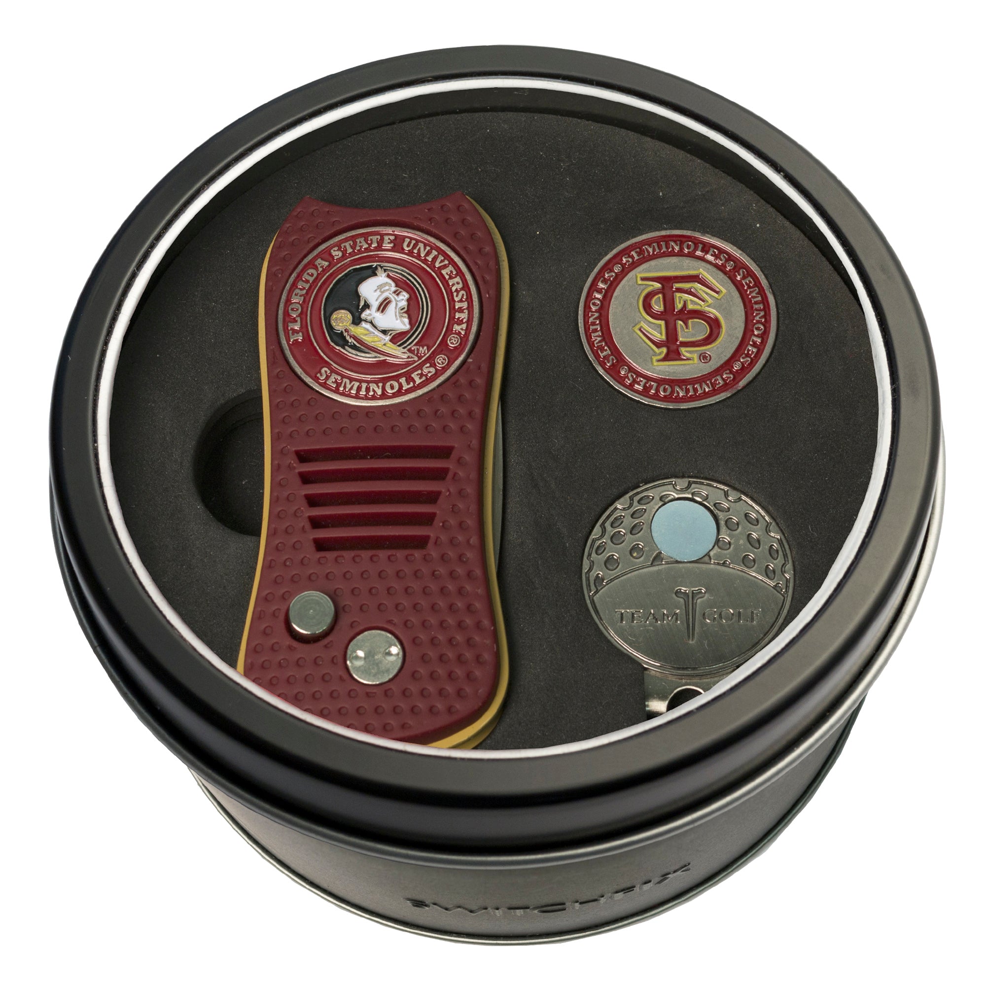 Florida State Seminoles Switchblade Divot Tool + Cap Clip + Ball Marker Tin Gift Set