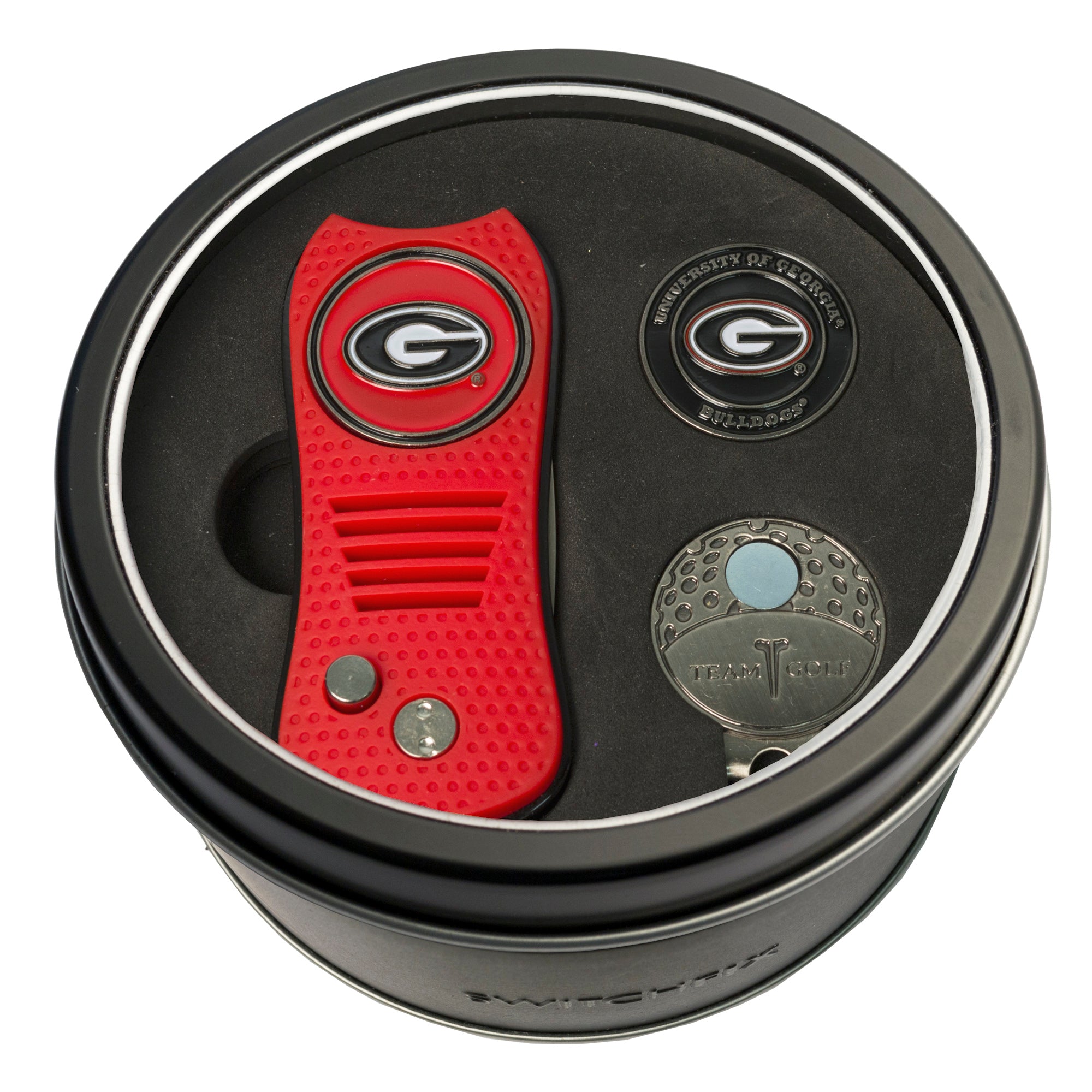 Georgia Bulldogs Switchblade Divot Tool + Cap Clip + Ball Marker Tin Gift Set