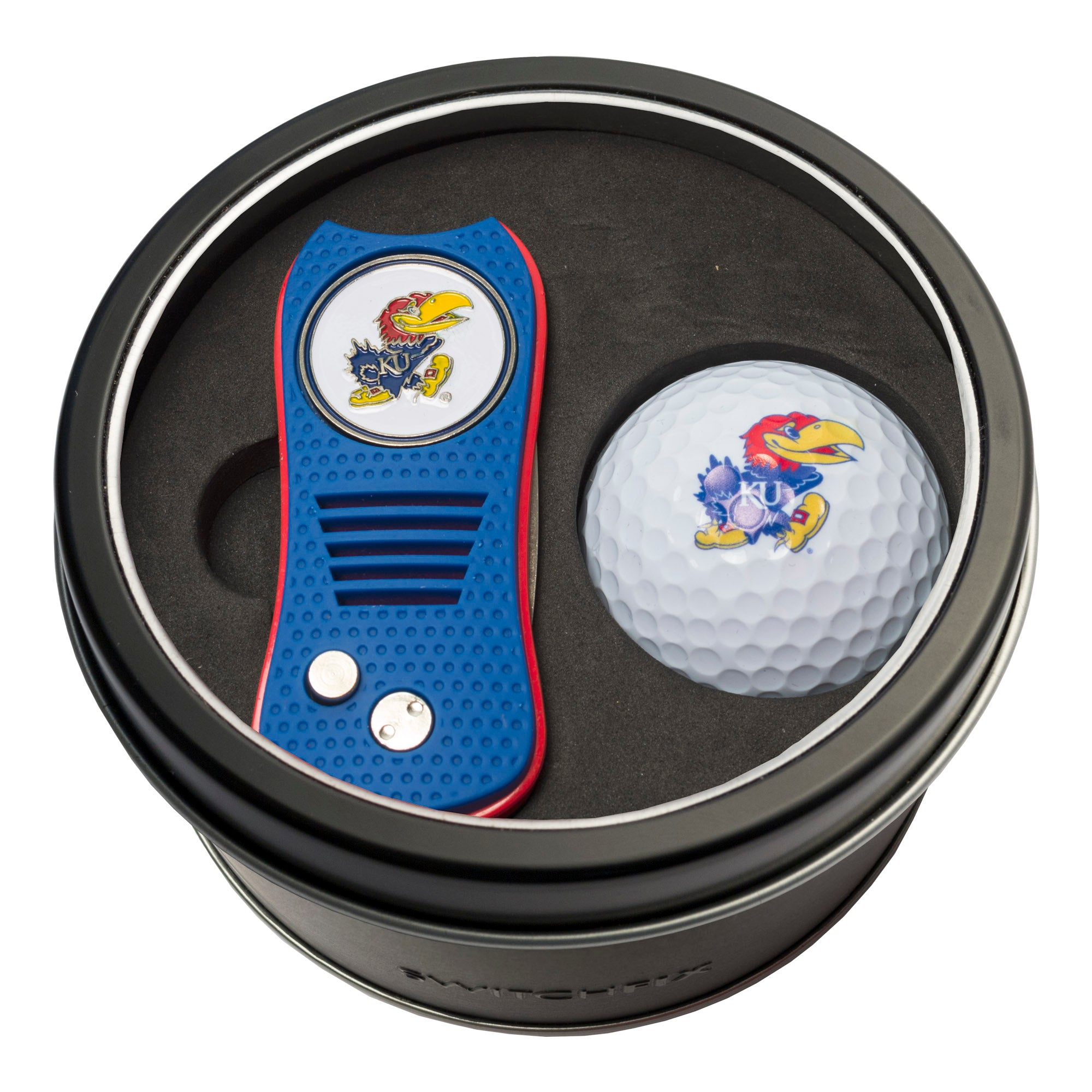 Kansas Jayhawks Switchblade Divot Tool + Golf Ball Tin Gift Set