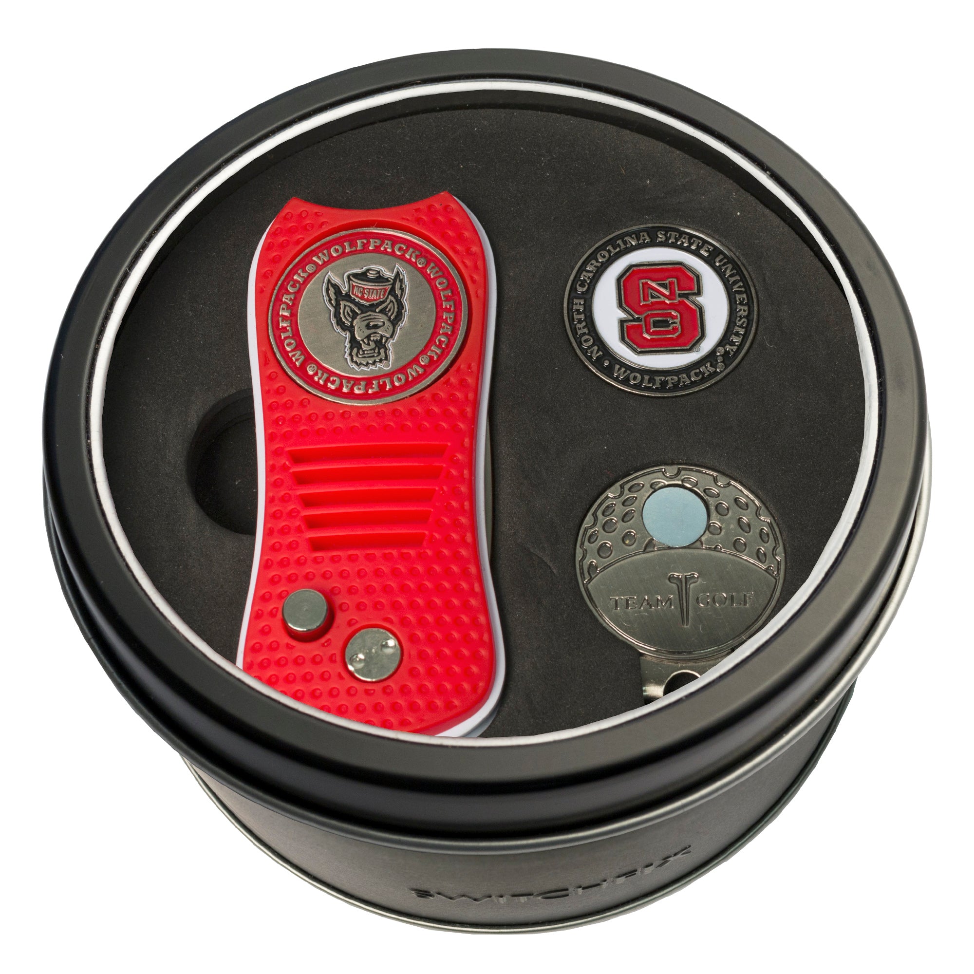 NC State Wolfpack Switchblade Divot Tool + Cap Clip + Ball Marker Tin Gift Set