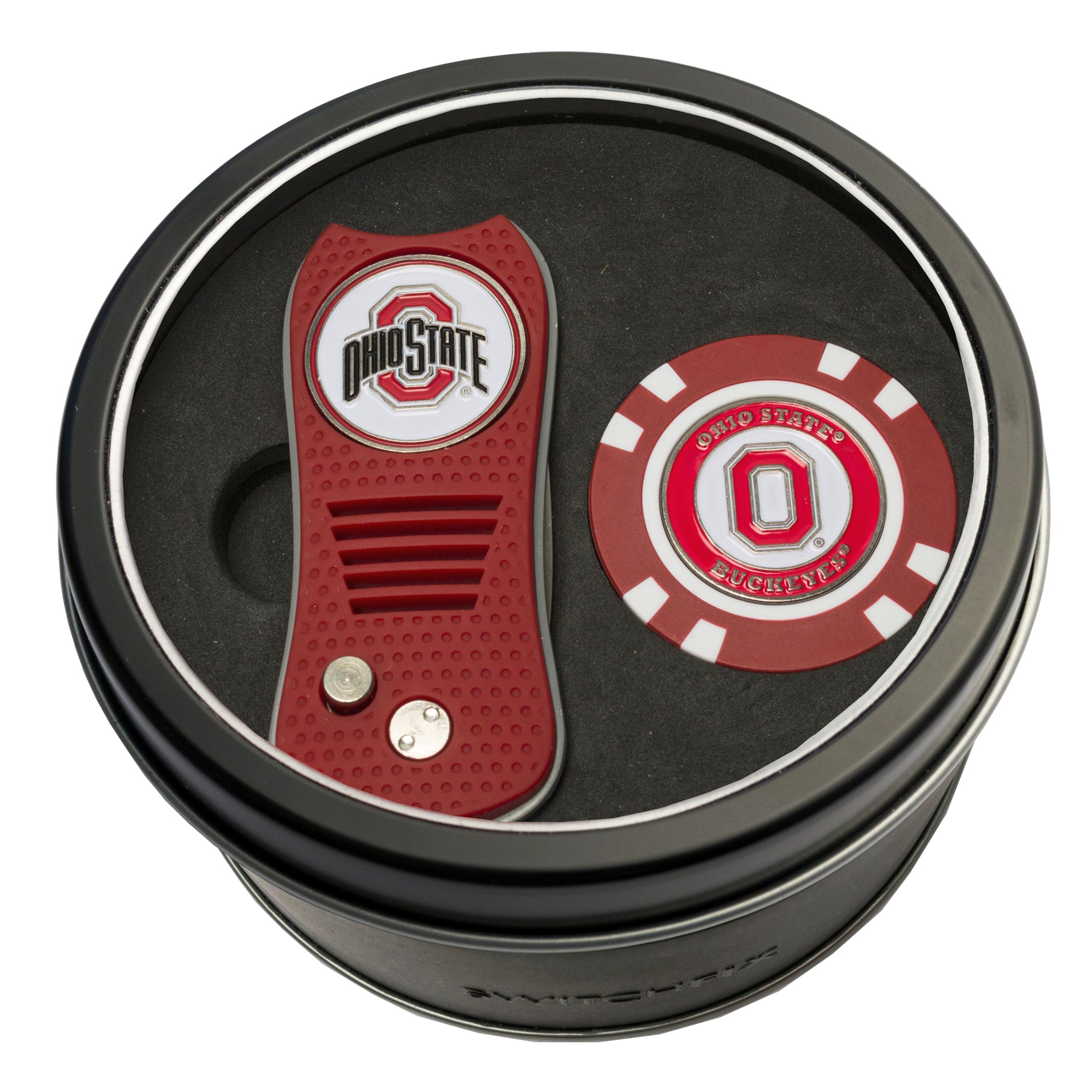 Ohio State Buckeyes Switchblade Divot Tool + Golf Chip Tin Gift Set