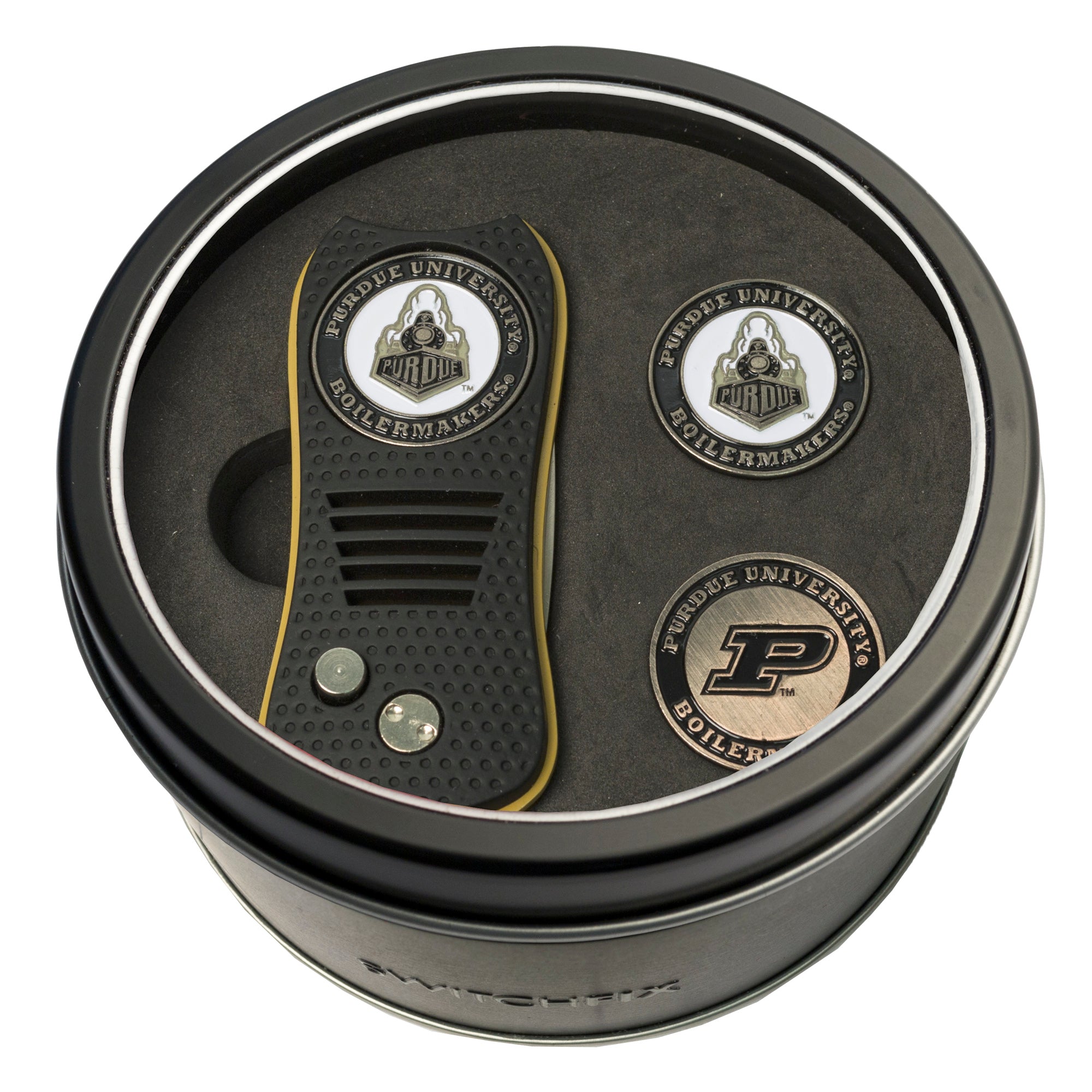 Purdue Boilermakers Switchblade Divot Tool + 2 Ball Marker Tin Gift Set