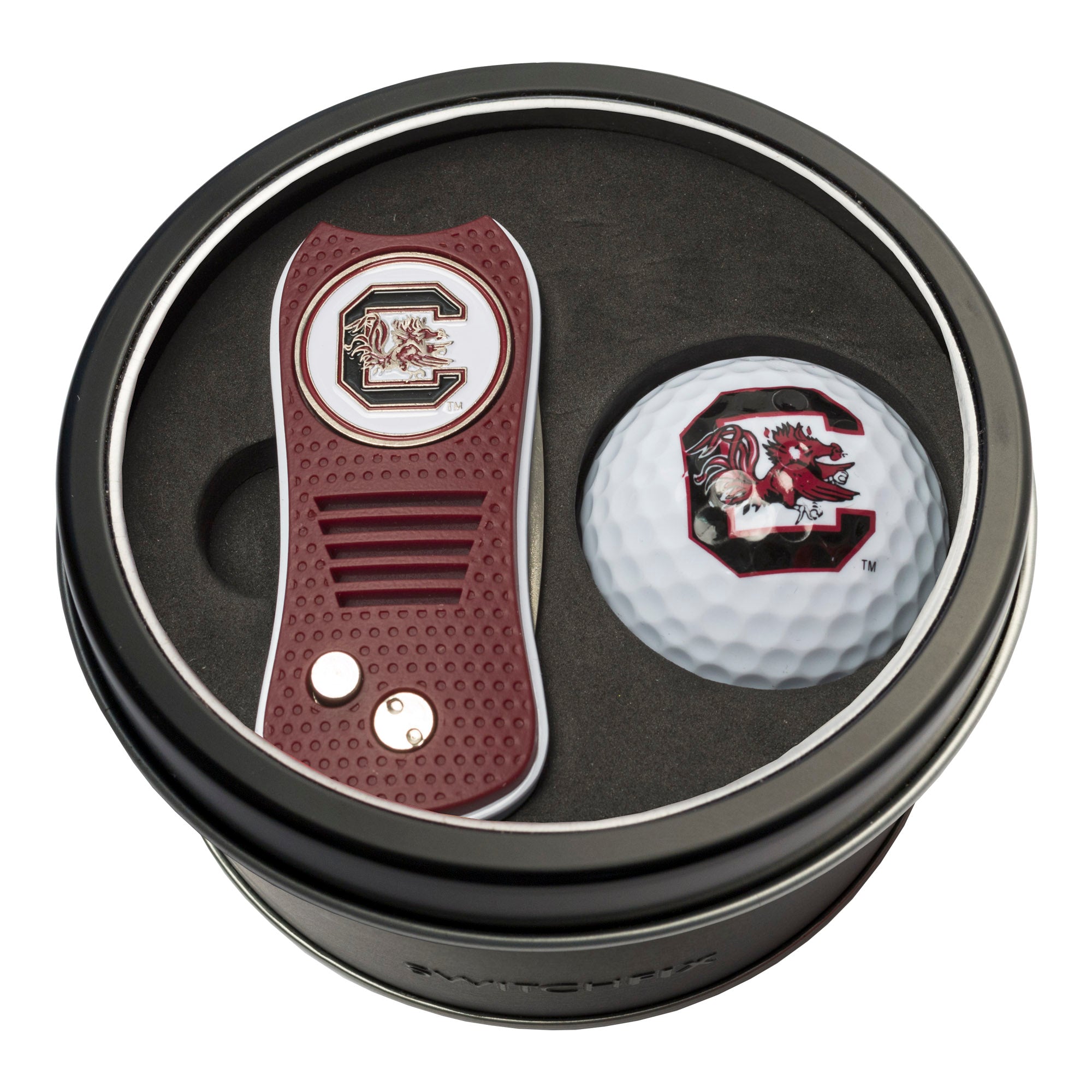 South Carolina Gamecocks Switchblade Divot Tool + Golf Ball Tin Gift Set