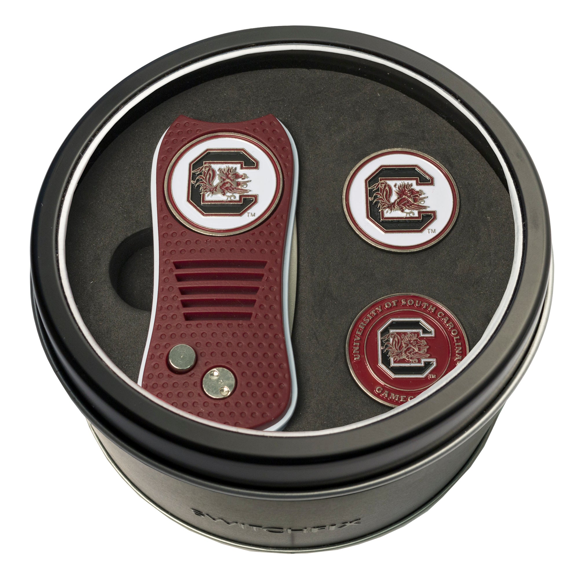 South Carolina Gamecocks Switchblade Divot Tool + 2 Ball Marker Tin Gift Set