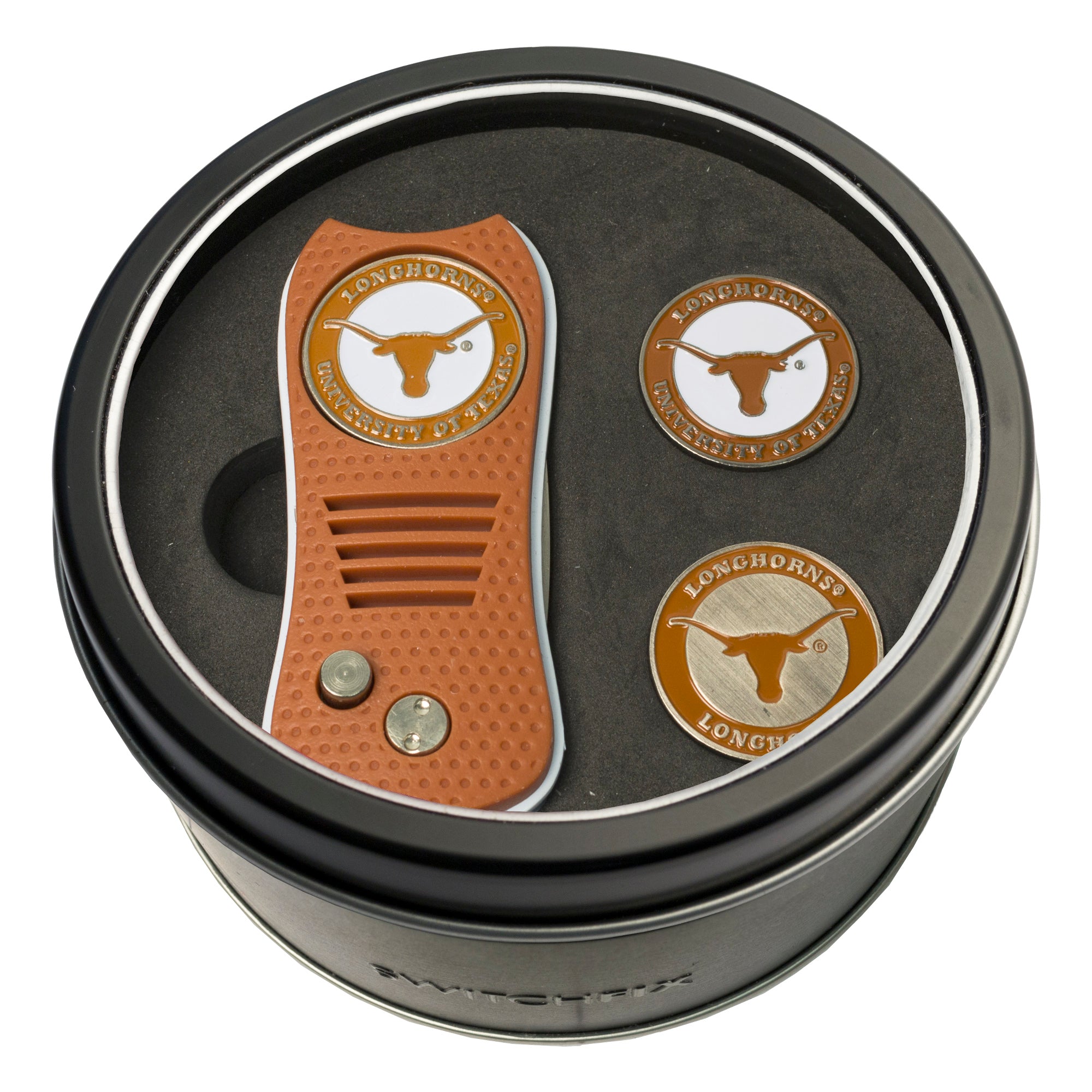 Texas Longhorns Switchblade Divot Tool + 2 Ball Marker Tin Gift Set