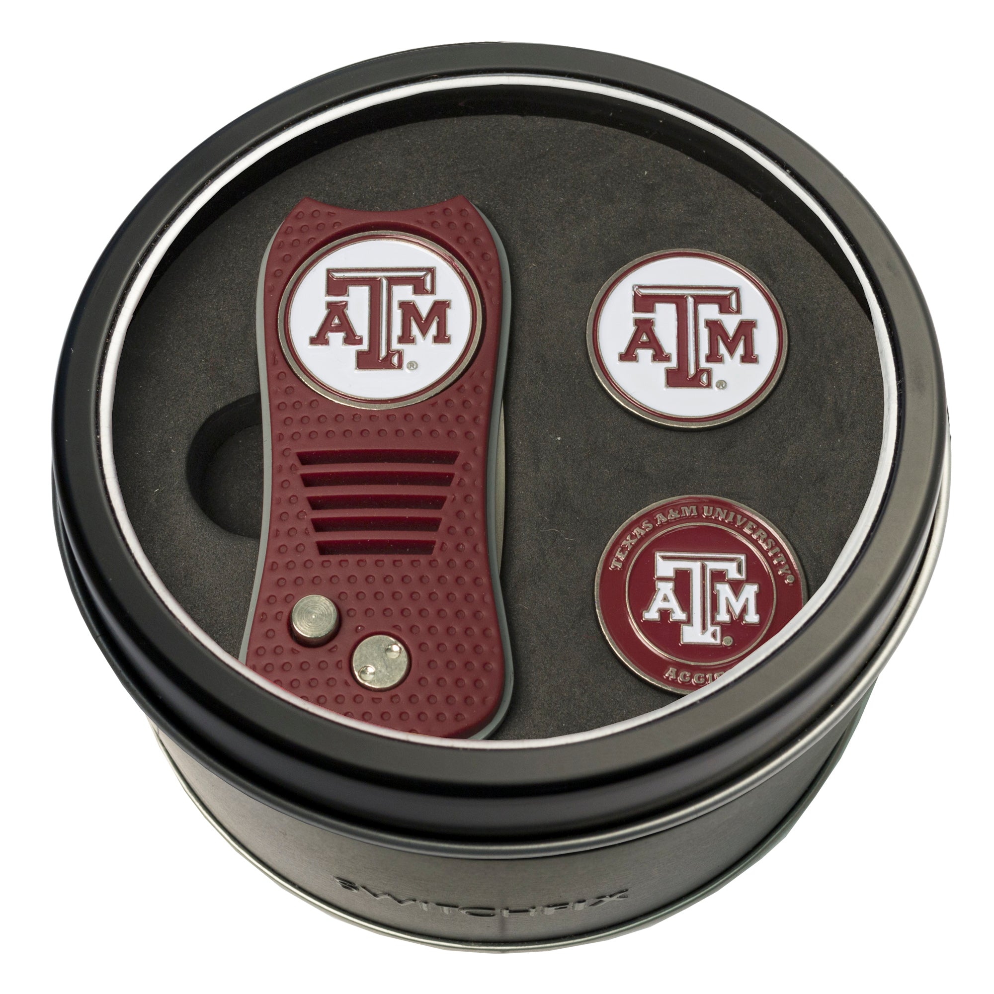 Texas A&M Aggies Switchblade Divot Tool + 2 Ball Marker Tin Gift Set